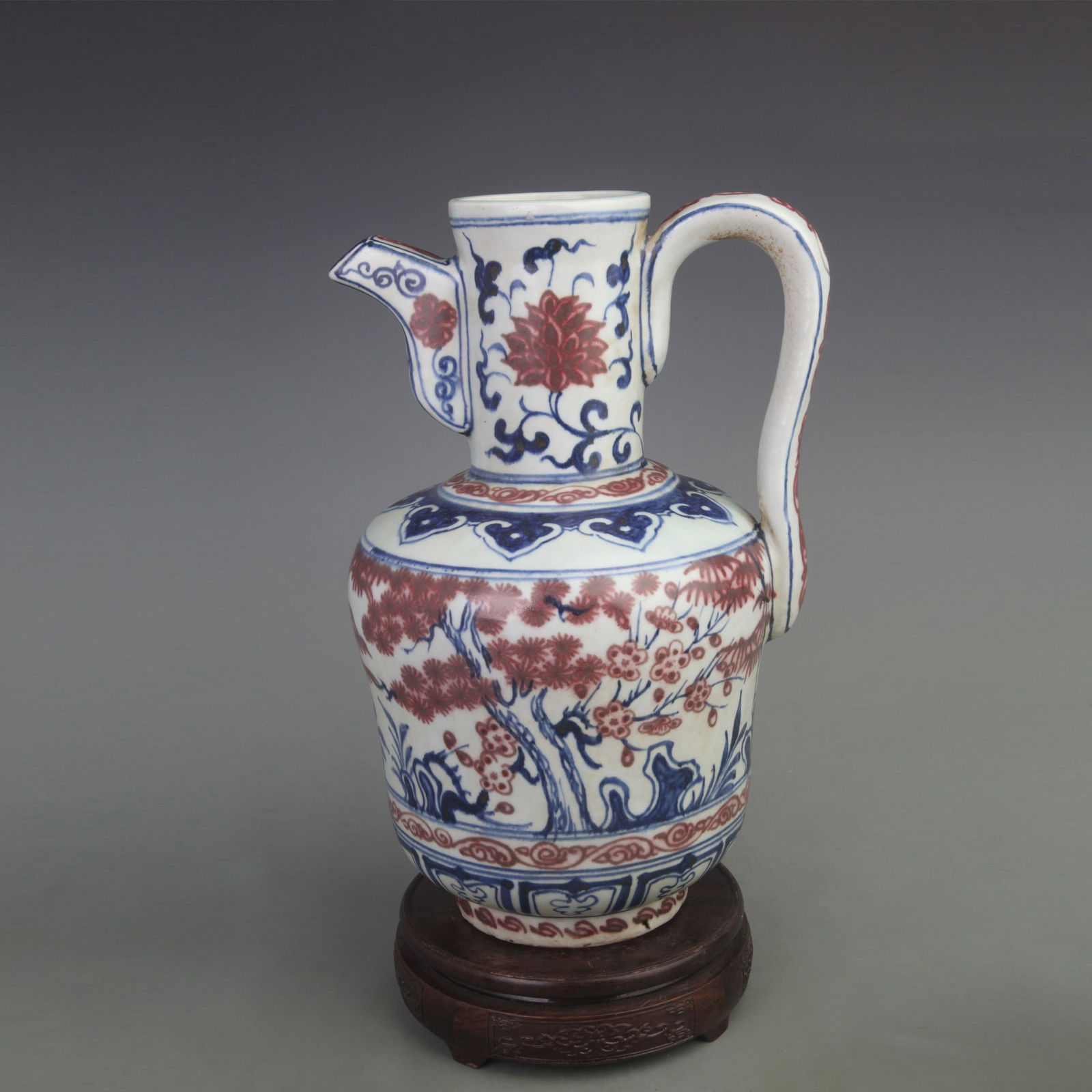 BLUE AND WHITE YOU LI HONG PATTERN PORCELAIN EWER: Ming Dynasty Style, Style; Width: 8.0 inch; High: 12.7 inch;