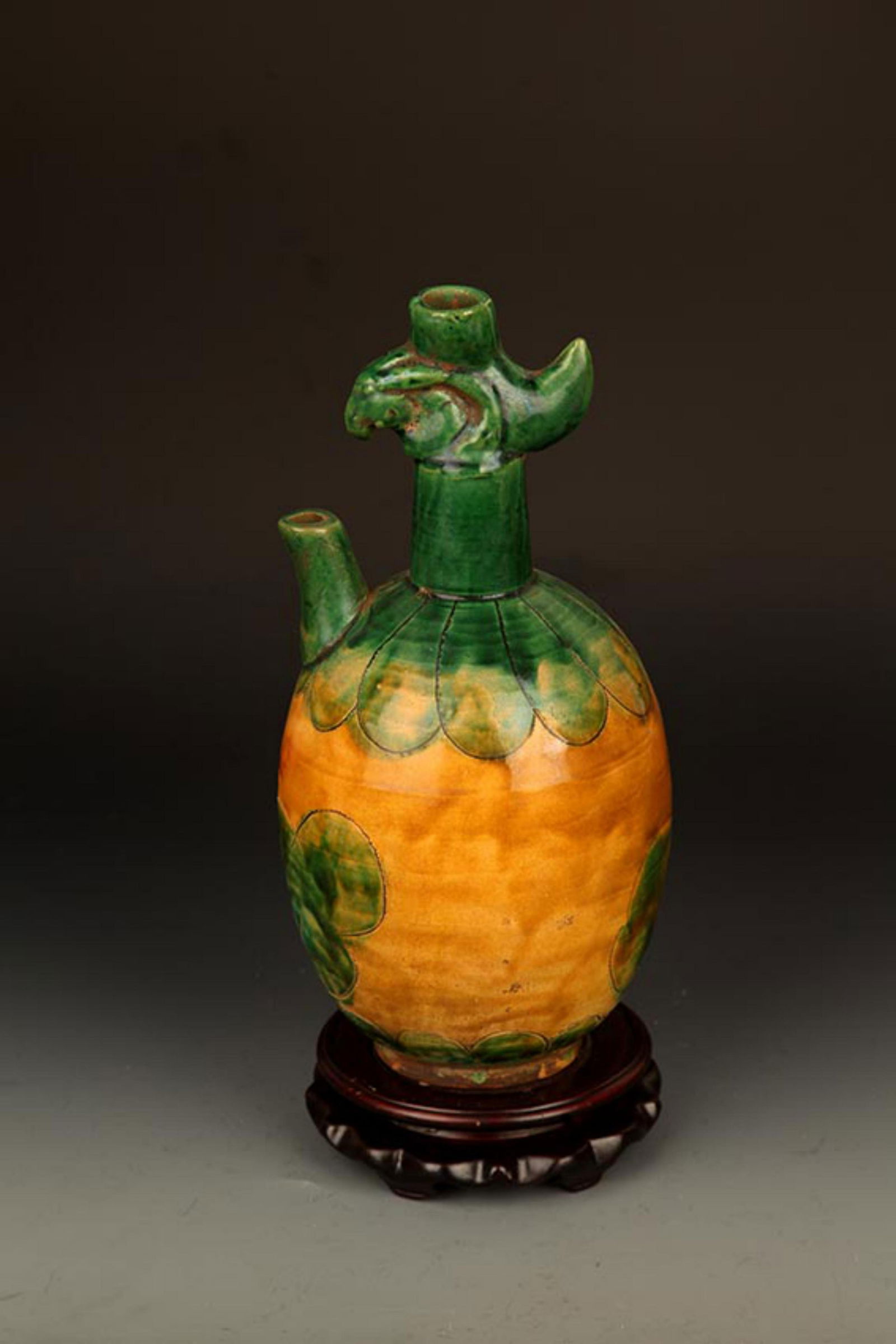 A PHOENIX HEAD CARVING "SAN CAI" PORCELAIN WATER JAR: Liao Dynasty Style, High: 11.00 inch;