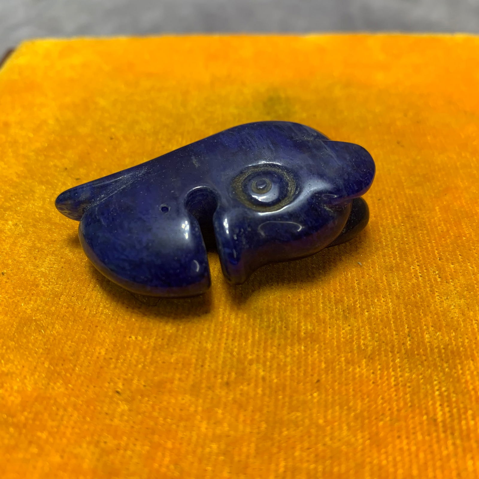 REPUBLIC PERIOD BLUE CRYSTAL BEAST PENDANT: Republic Period; Long: 1.1 inch; Width: 0.6 inch; High: 1.9 inch;