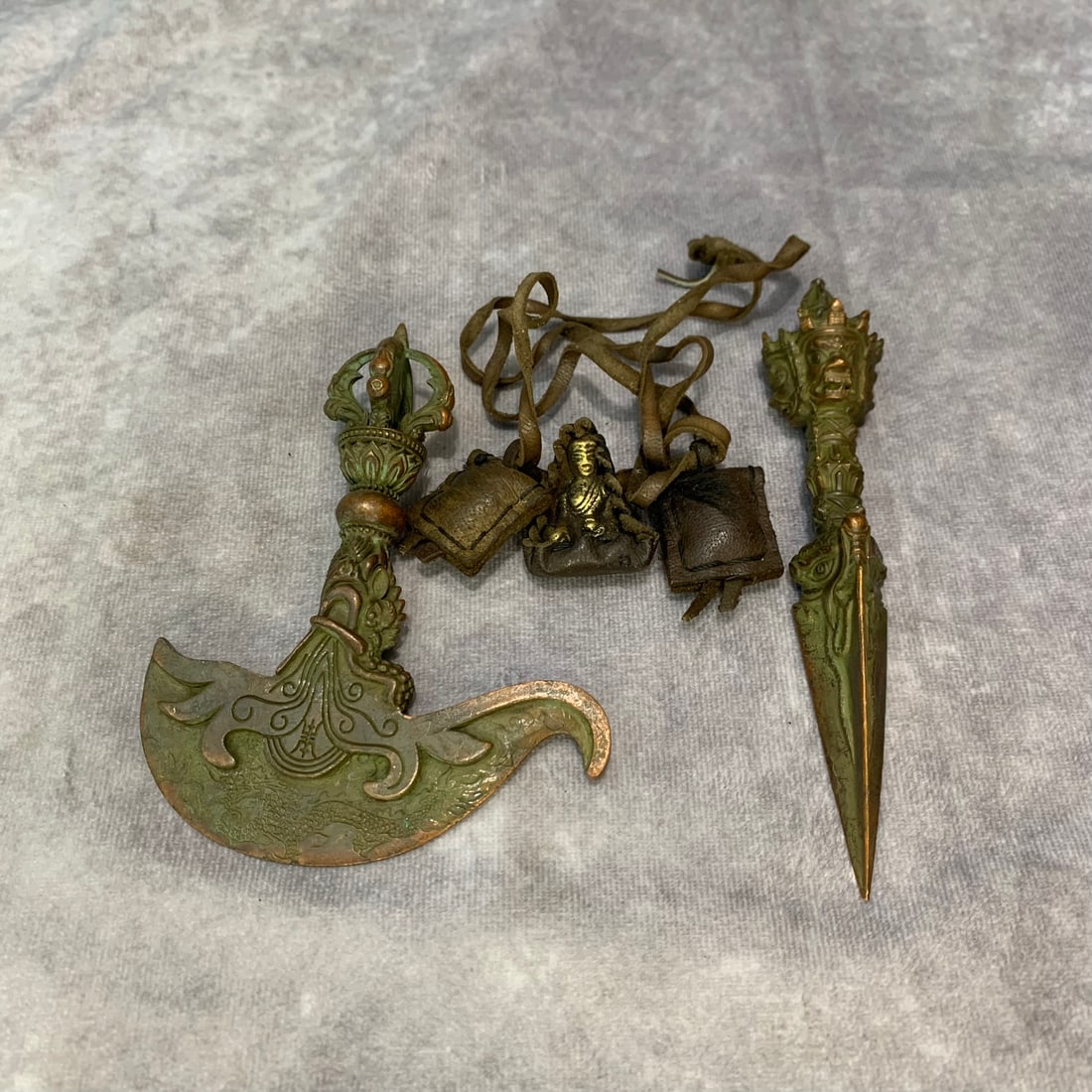 GROUP OF TIBETAN BUDDHISM RITUAL INSTRUMENTS: Modern; High: 4.9 inch; High: 3.8 inch; High: 1.5 inch;