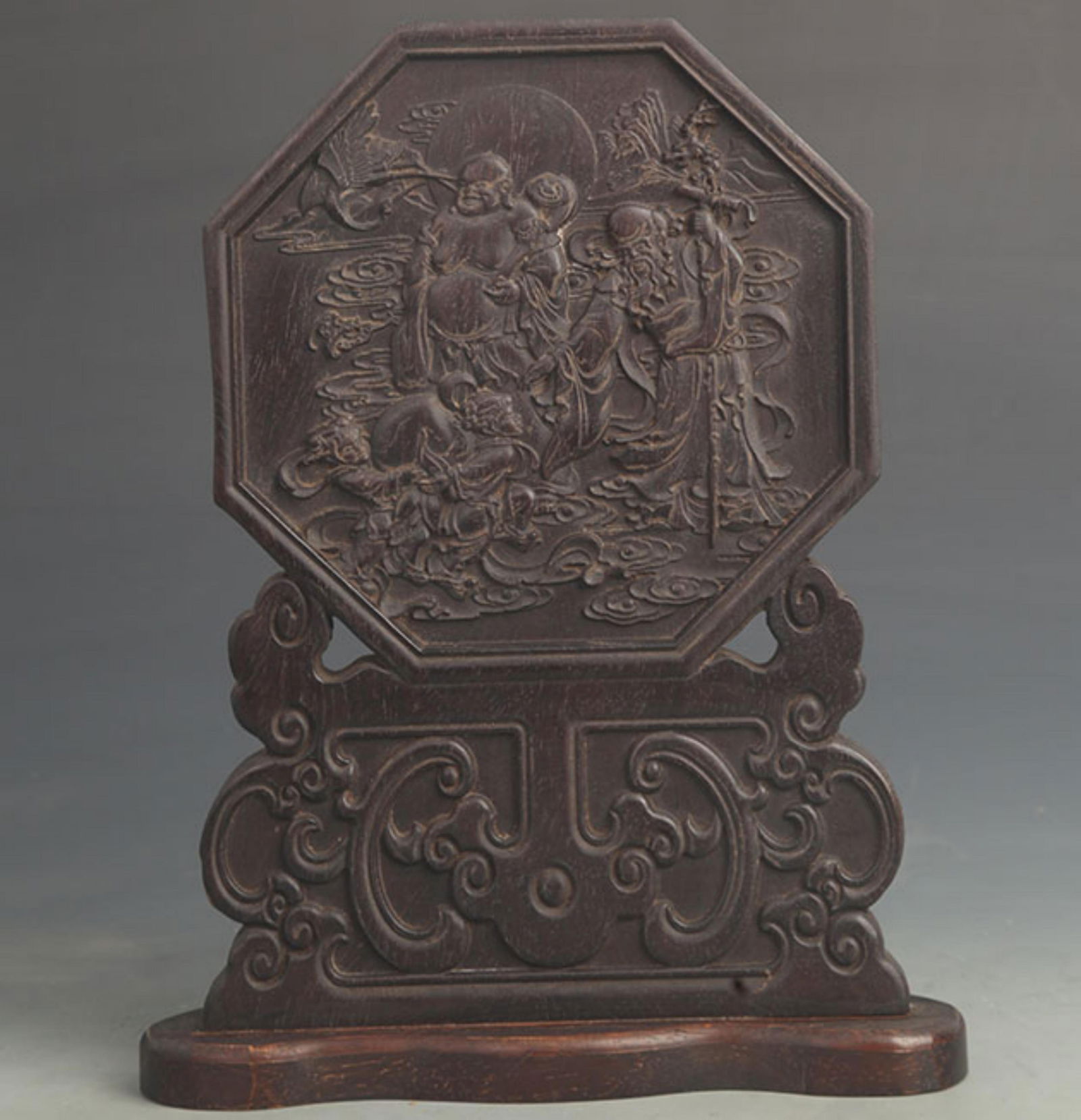 A FINE ROSEWOOD MADE LONGEVITY GOD PATTERN TABLE SCREEN