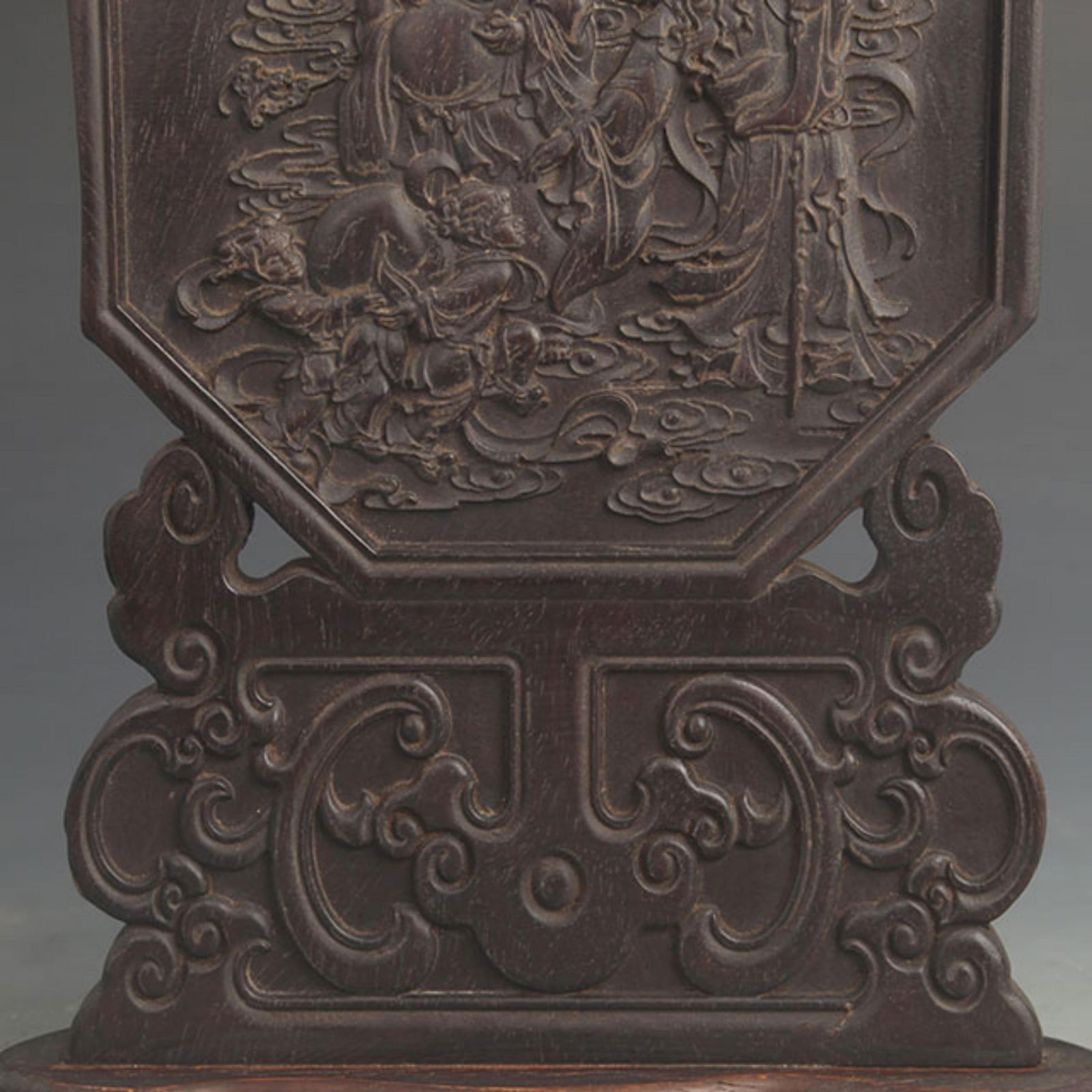 A FINE ROSEWOOD MADE LONGEVITY GOD PATTERN TABLE SCREEN - 3