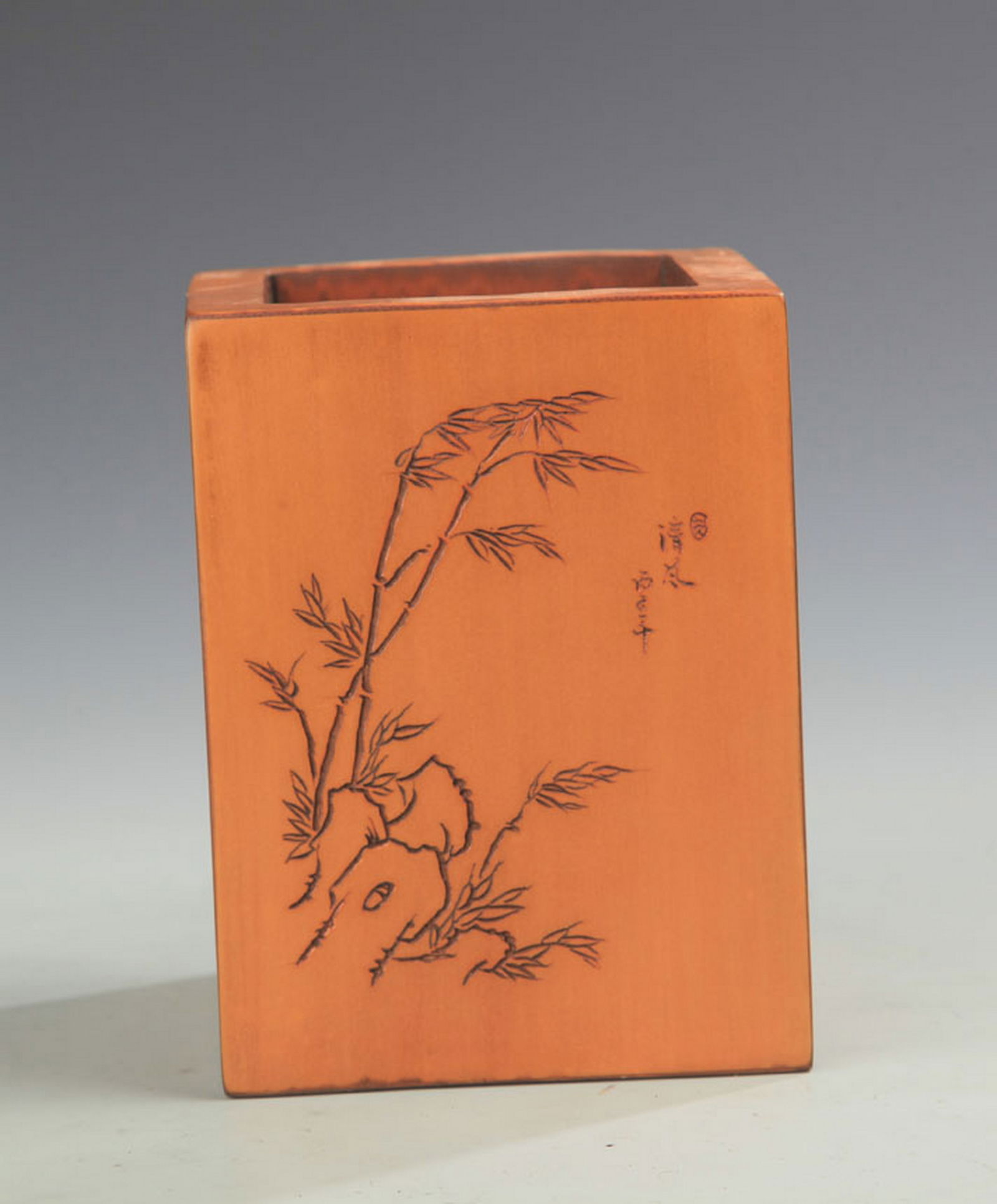 RARE BAMBOO MADE FLOWER PATTERN BRUSH HOLDER - 2