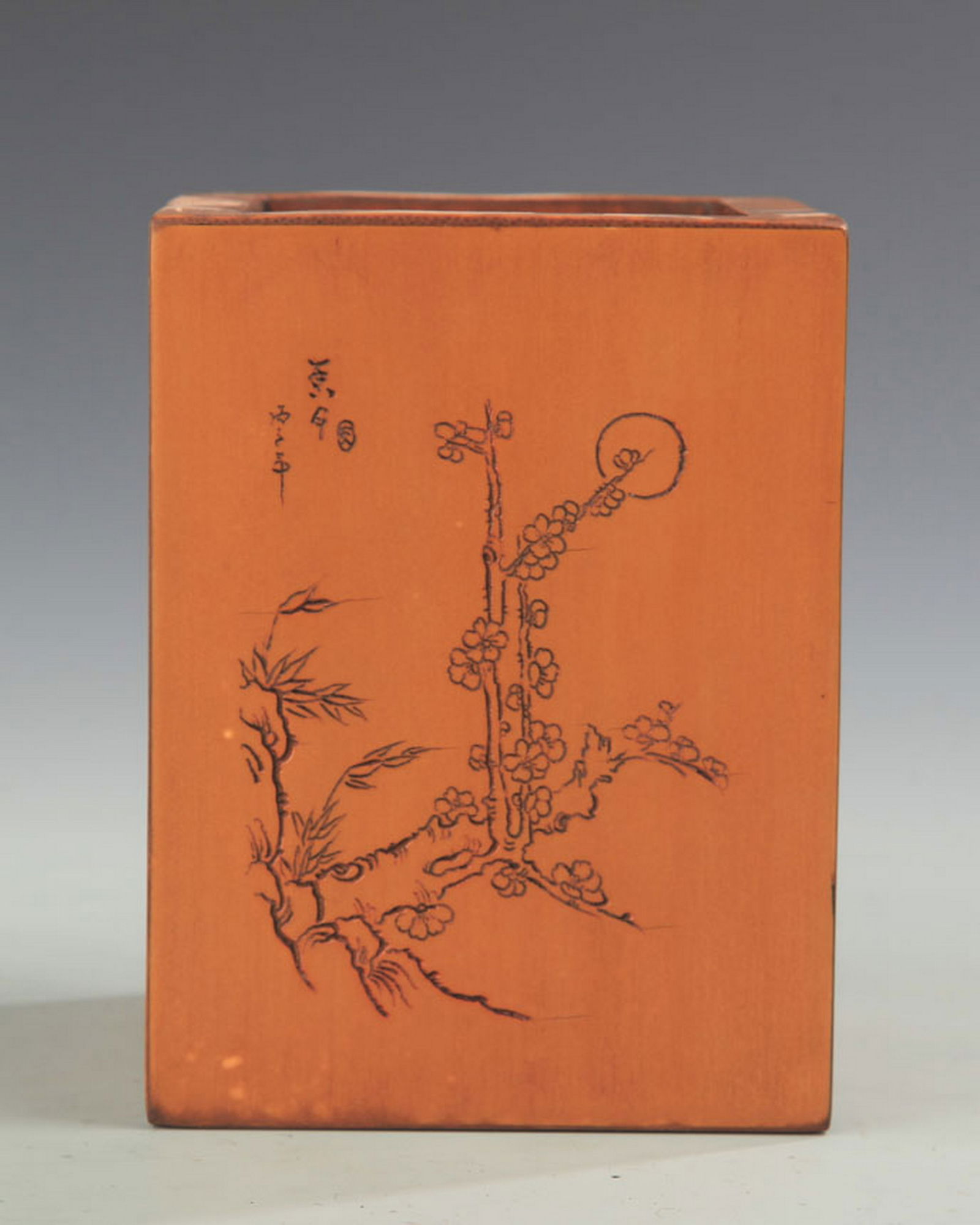 RARE BAMBOO MADE FLOWER PATTERN BRUSH HOLDER - 4