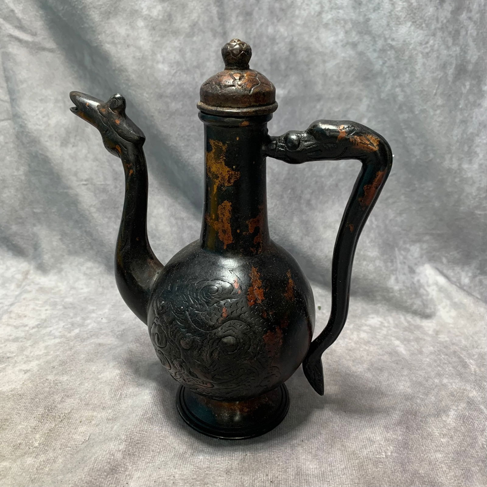 A FINE BRONZE DRAGON PATTERN CHICKEN HEAD POT - 2
