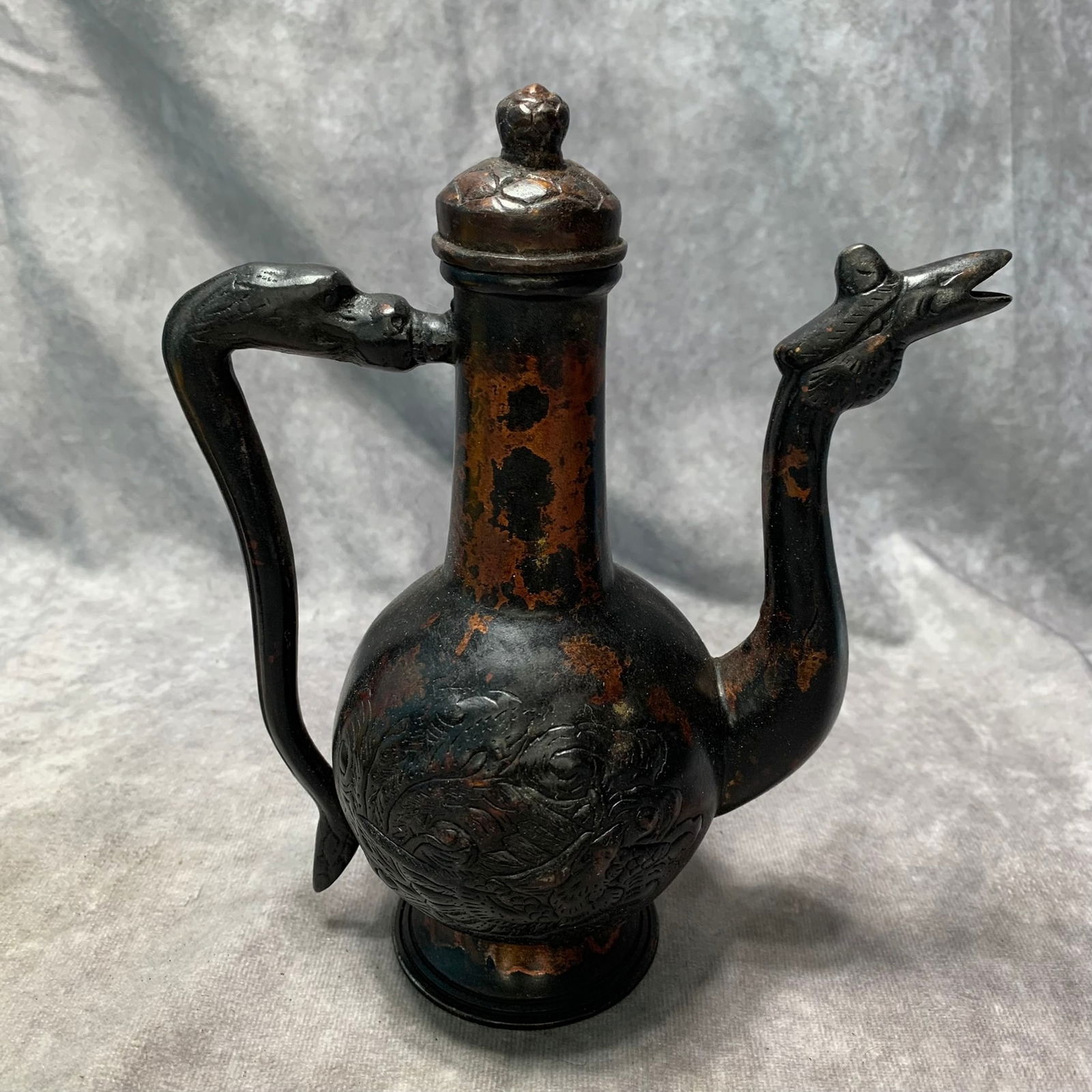 A FINE BRONZE DRAGON PATTERN CHICKEN HEAD POT - 3