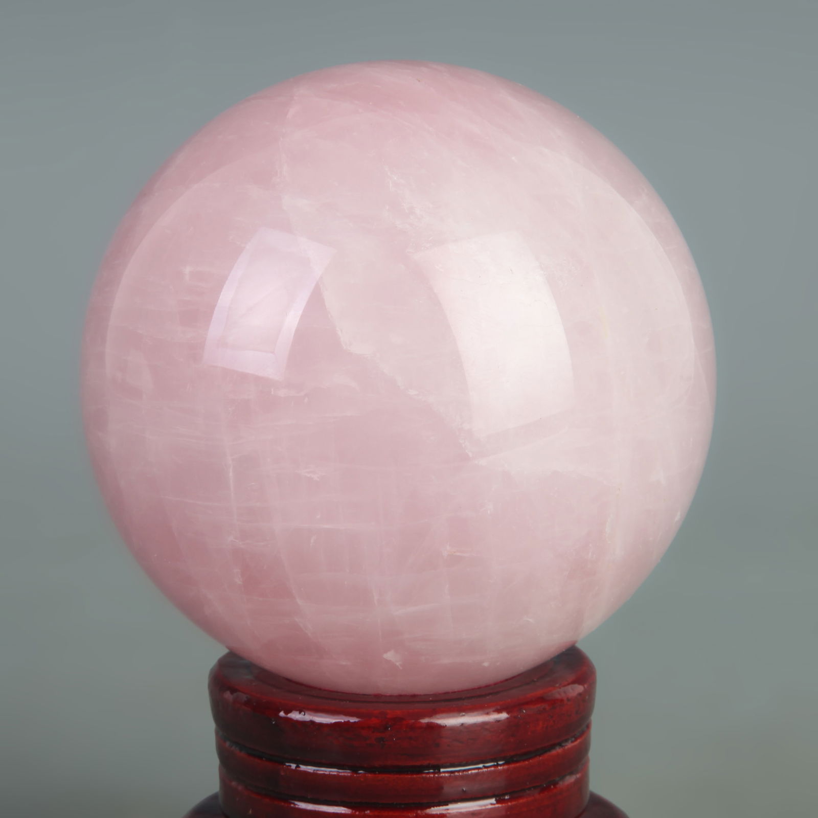 A FINE ROSE QUARTZ SPHERE WITH BASE - 2