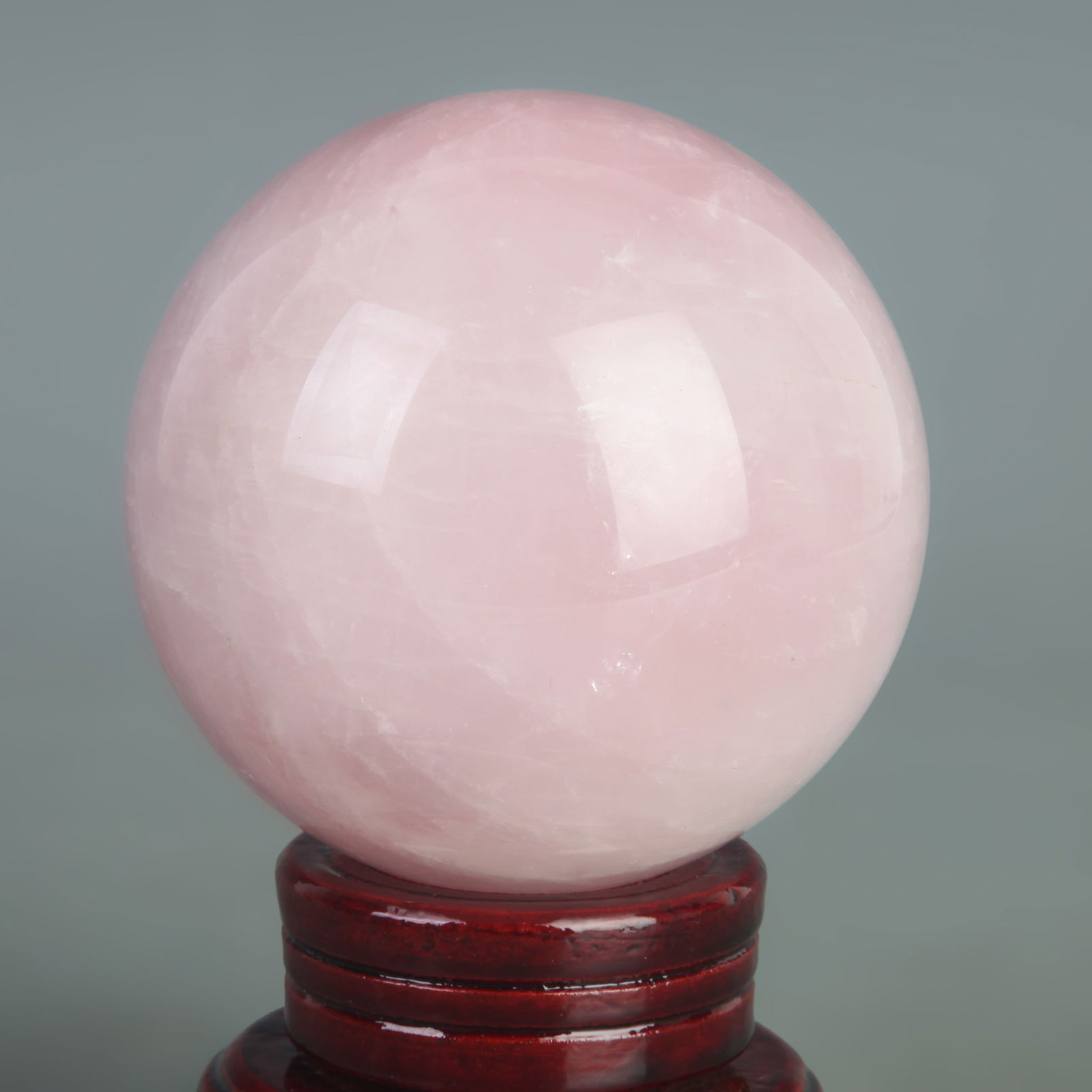 A FINE ROSE QUARTZ SPHERE WITH BASE - 3