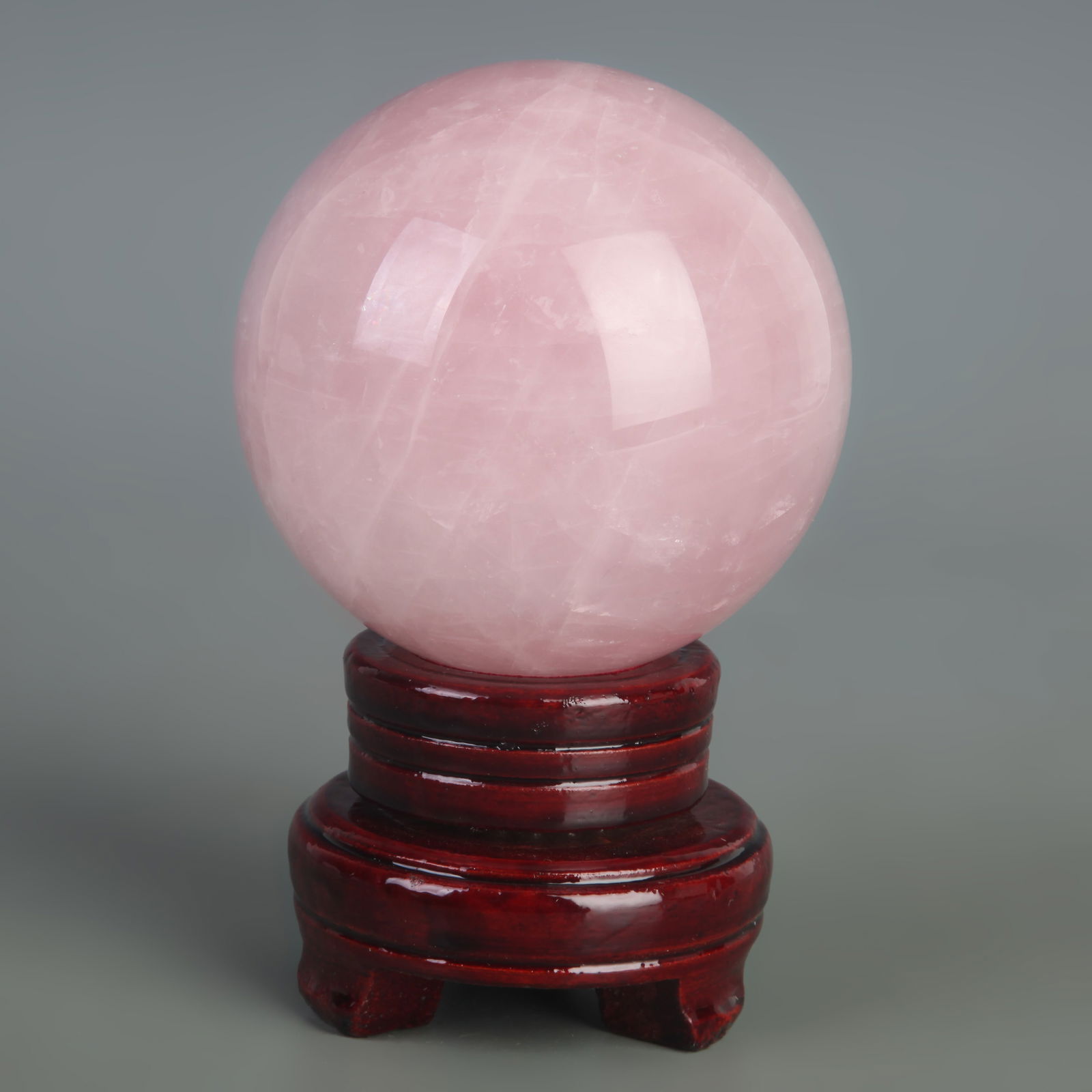A FINE ROSE QUARTZ SPHERE WITH BASE - 5