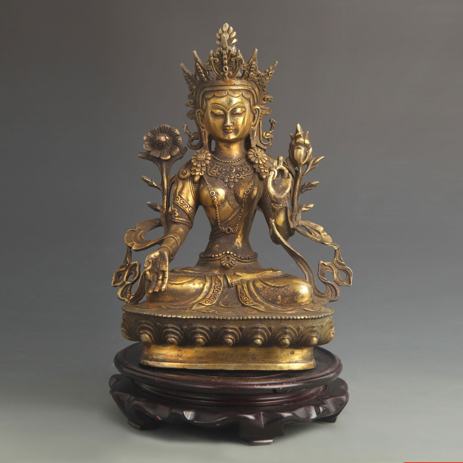 TIBETAN BRONZE WHITE TARA STATUE: 20th Century; High: 11.0 inch; Width: 8.25 inch;