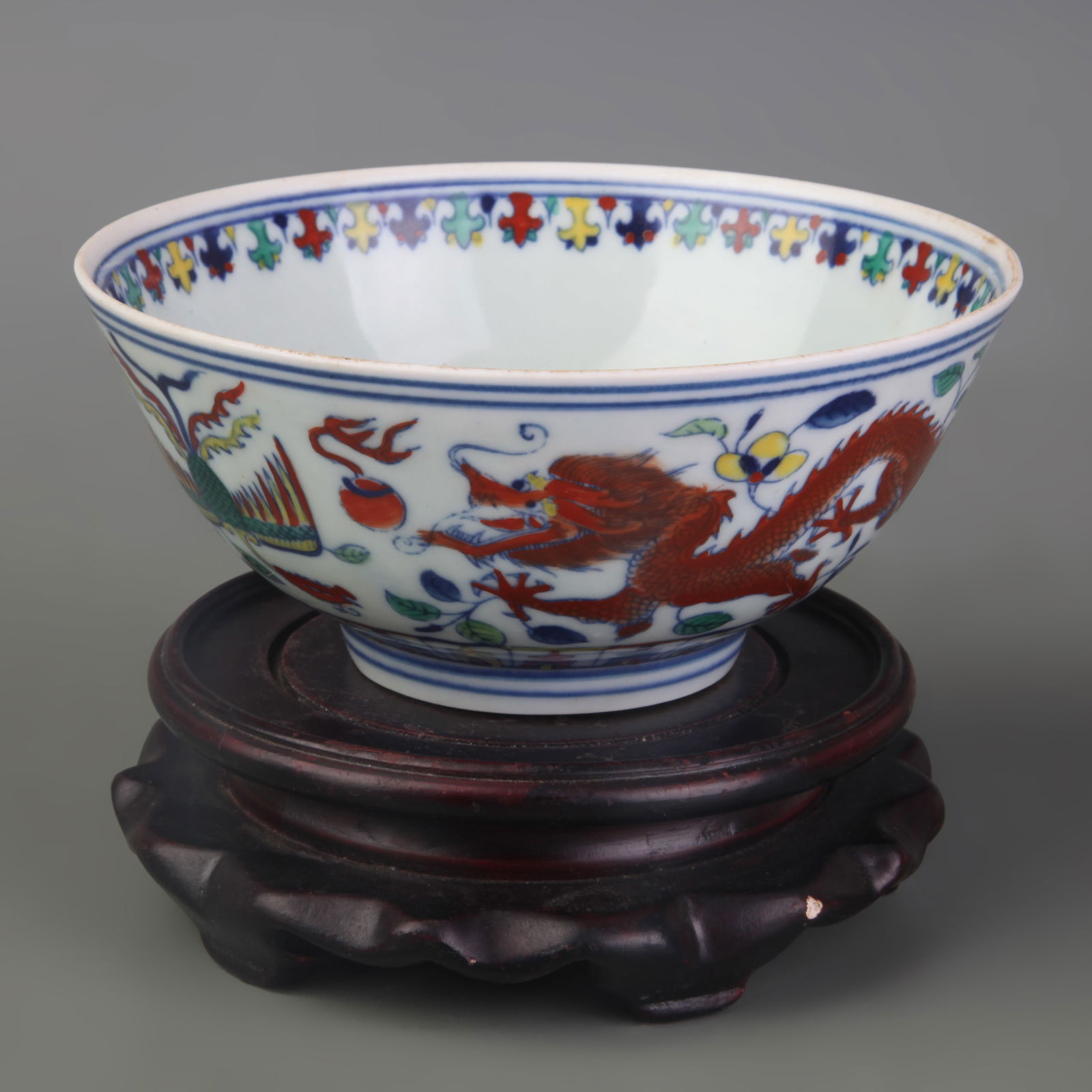 DOUCAI DRAGON AND PHOENIX PATTERN PATTERN PORCELAIN BOWL - 4