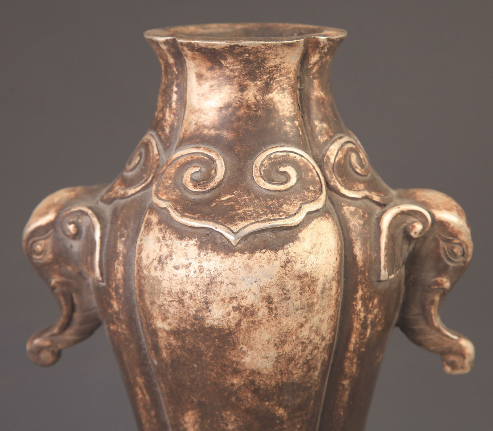 RARE SILVER PLATED ELEPHANT HANDLE VASE - 2