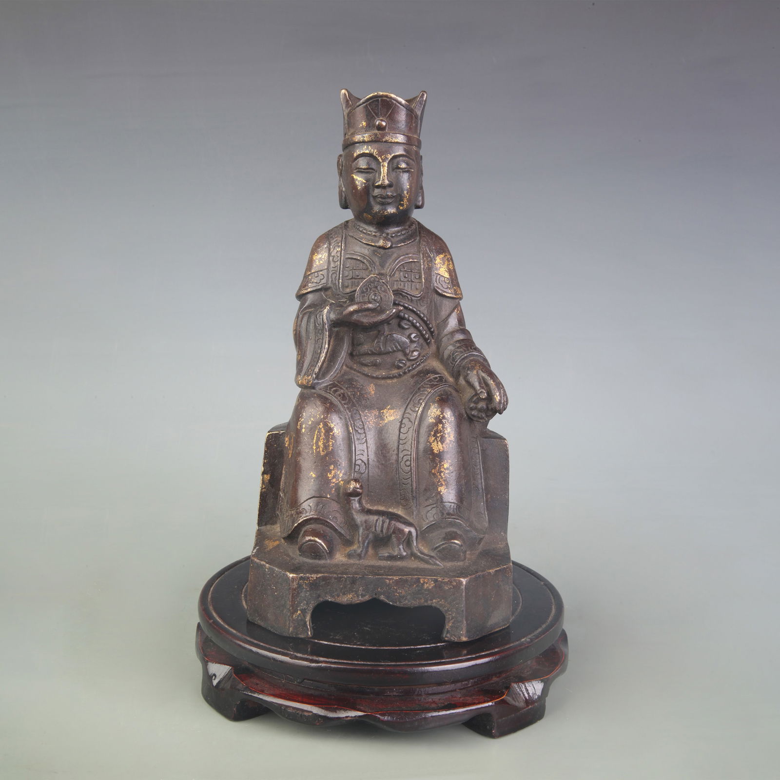 A FINE BRONZE GOD OF WEALTH STATUE: Qing Dynasty; High: 9.1 inch