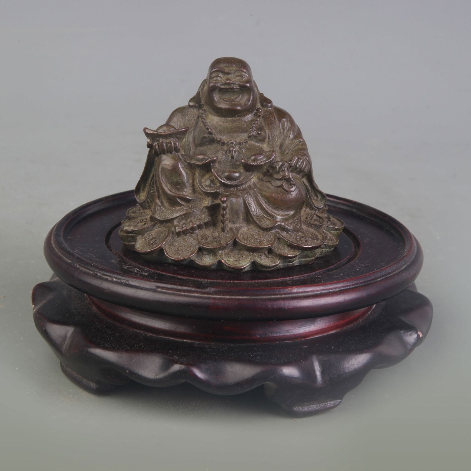 A SMALL MAITREYA BUDDHA STATUE: Qing Dynasty; Width: 3.0 inch; High: 2.3 inch