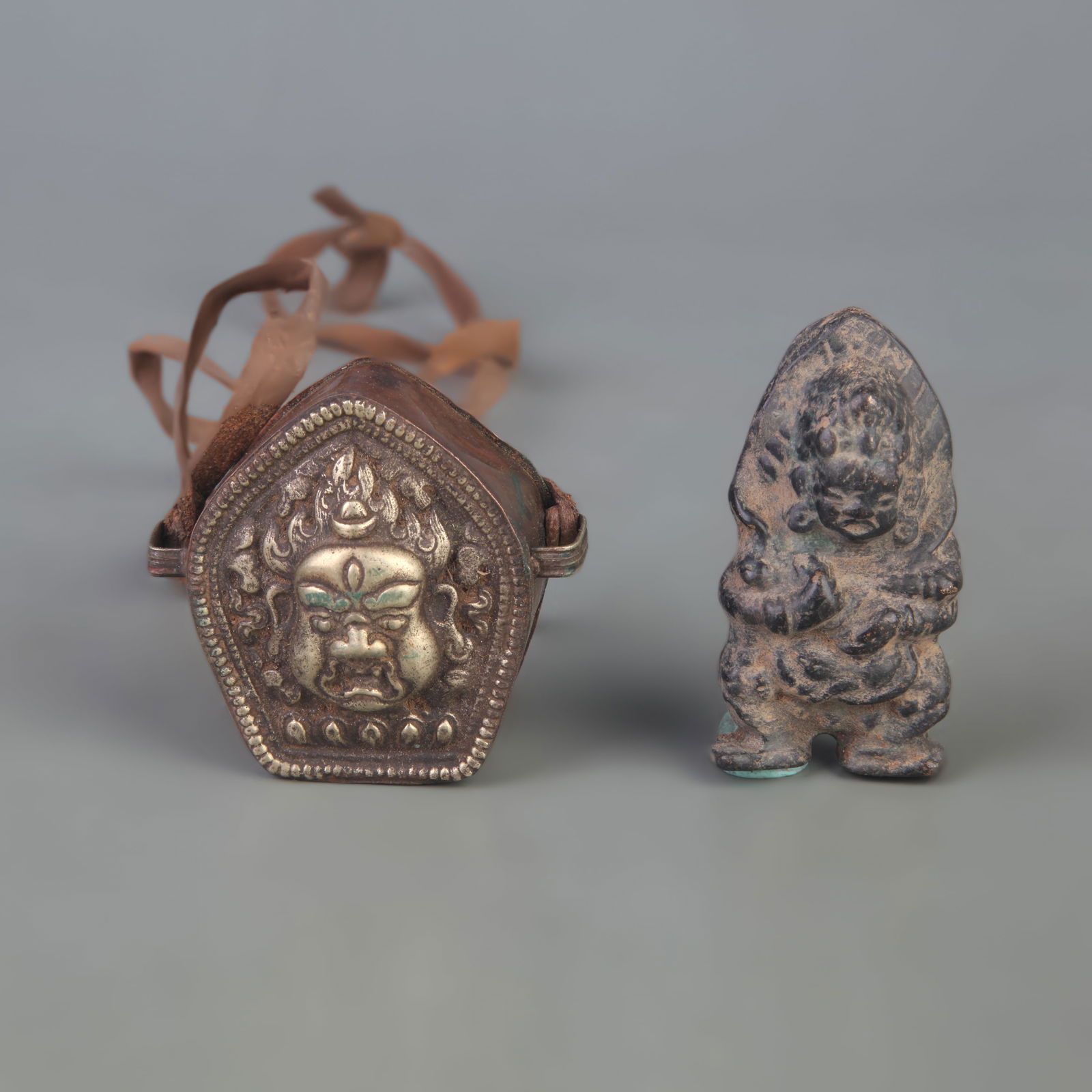 GROUP OF TIBETAN BUDDHIST BRONZE EMBROIDERED RITUAL OBJECT: Long: 2.2 inch to 2.5 inch; Width: 1.3 inch to 2.3 inch