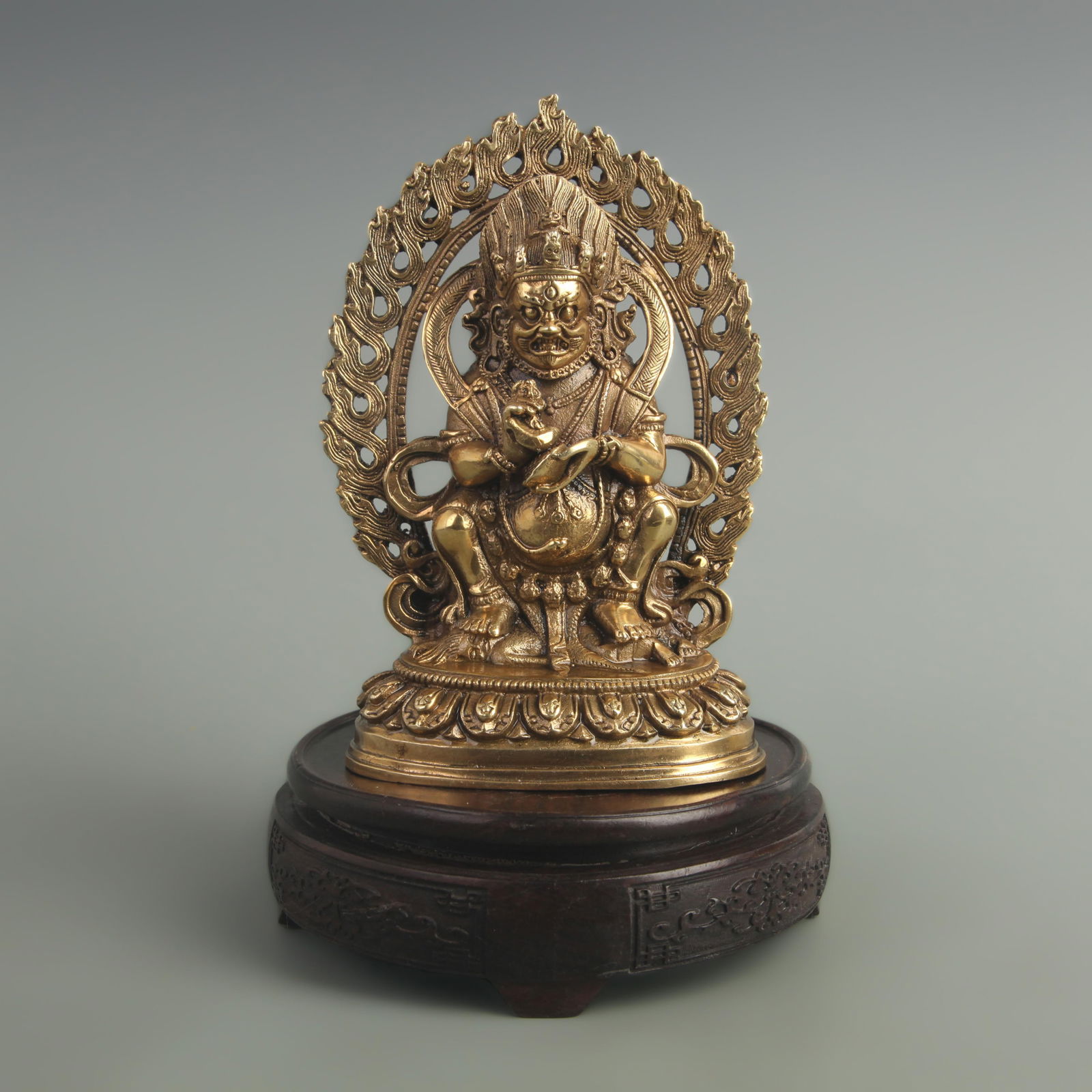 GILT BRONZE TIBETAN PROTECTOR DEITY MAHAKALA: 20th Century; High: 6.50 inch; Width: 2.50 inch; Long: 4.00 inch;