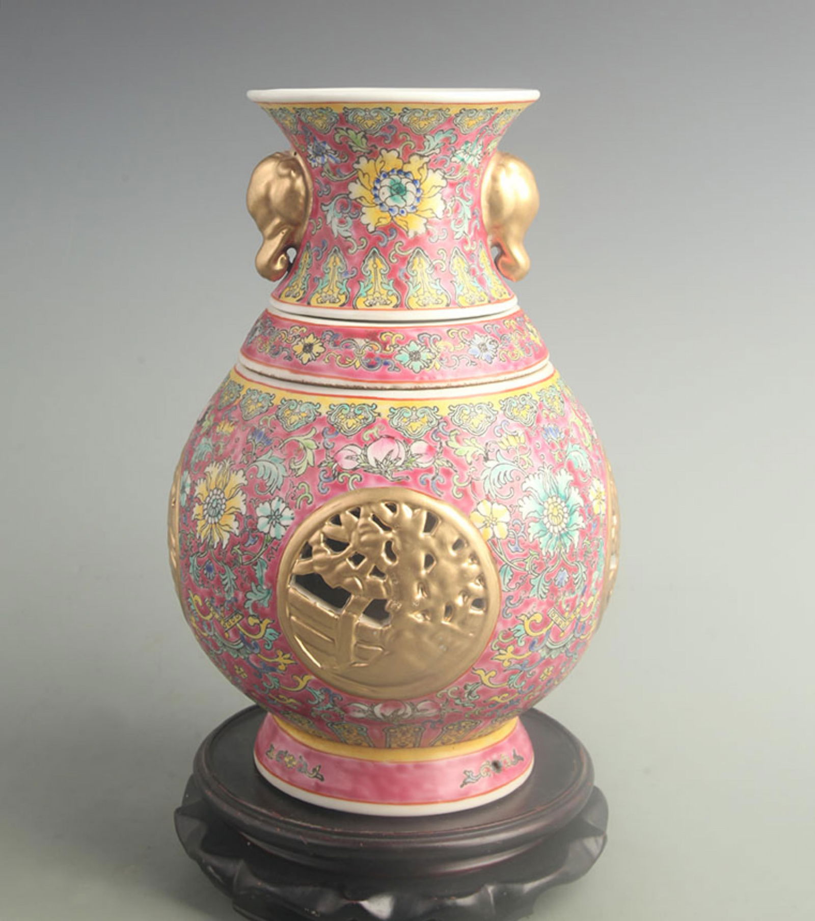 A FINE RED COLOR GLAZED PORCELAIN VASE WITH INNER REVOLVING DESIGN (1 of 5)