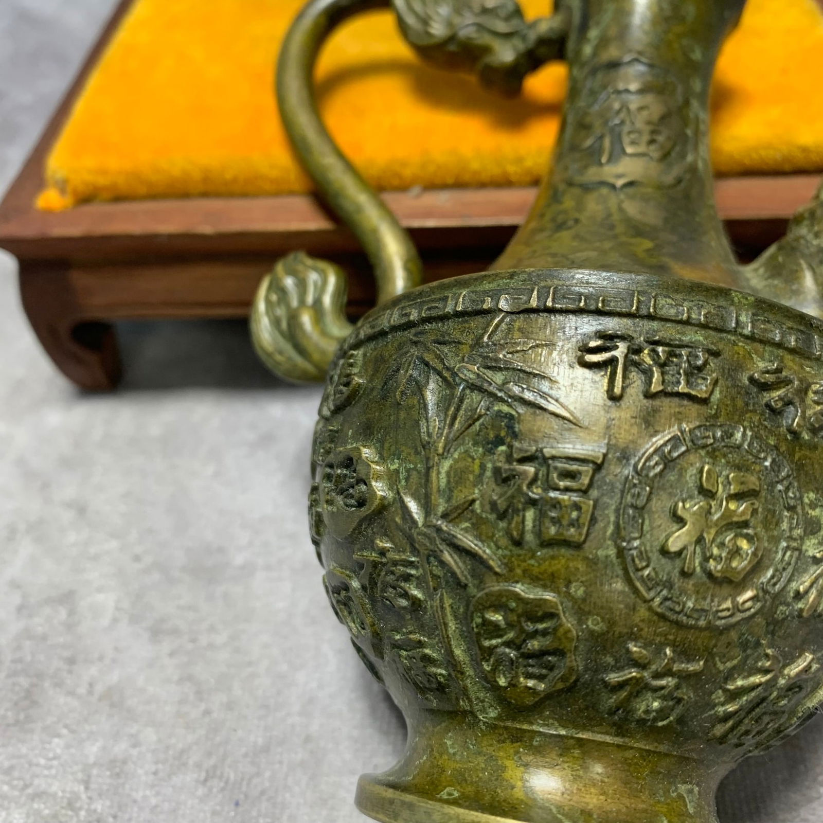 BRONZE TEAPOT WITH "YA" MARK AND AUSPICIOUS PATTERN - 6