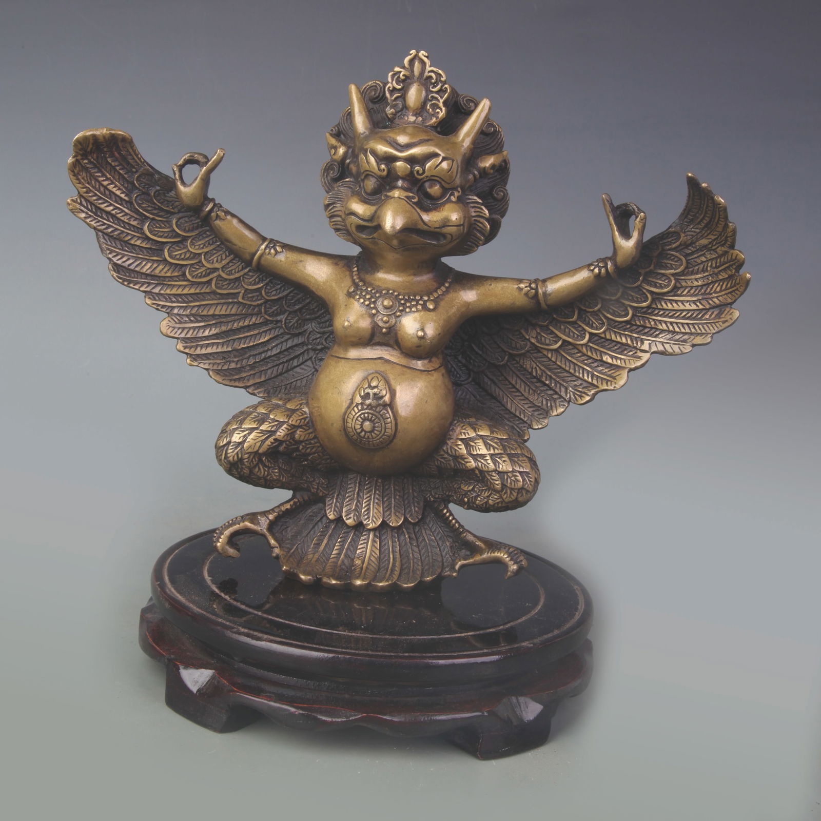 A FINE TIBETAN BUDDHISM BRONZE GARUDA STATUE (GOLDEN-WINGED BIRD) (1 of 5)