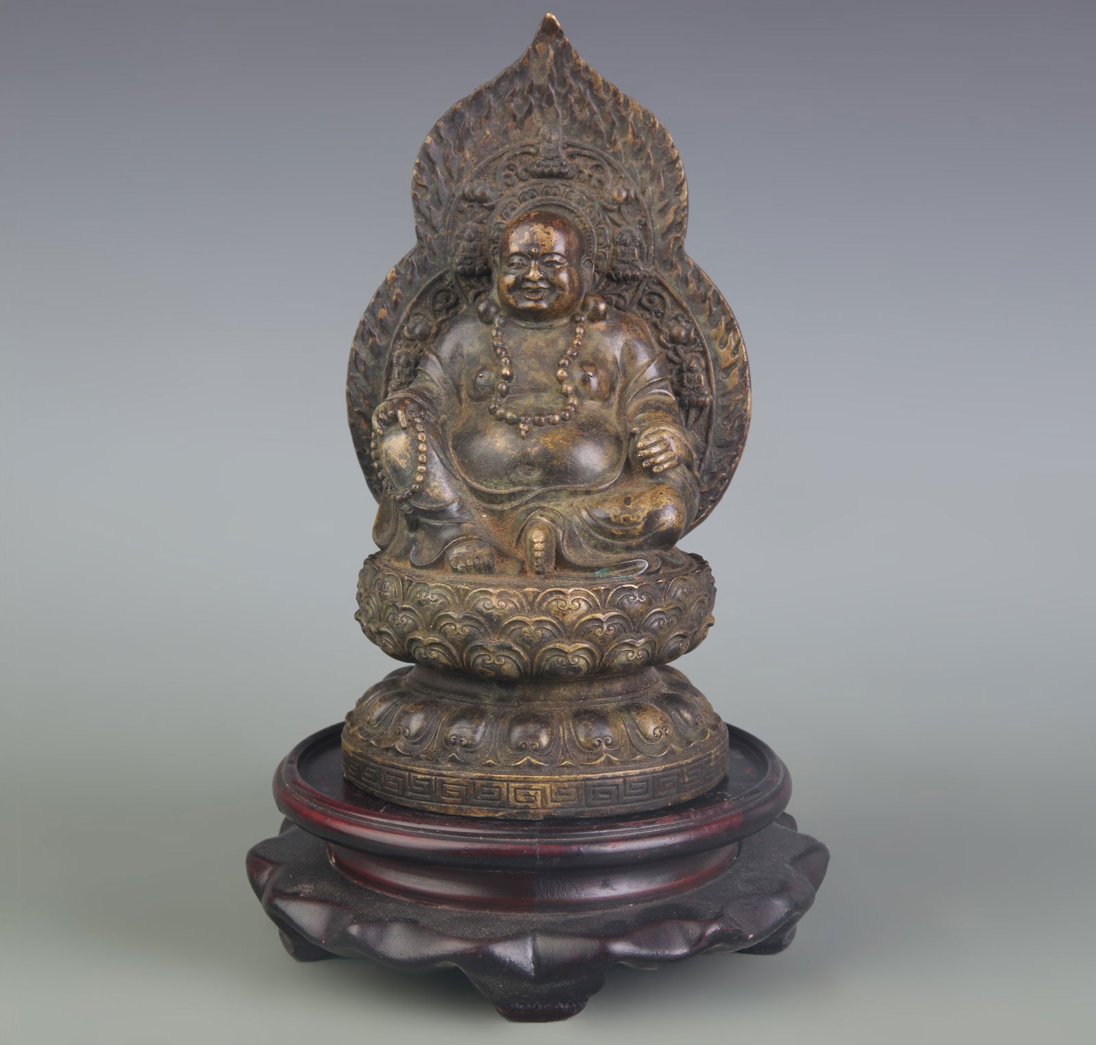 A FINE BRONZE MAITREYA BUDDHA STATUE: Qing Dynasty; High: 6.9 inch