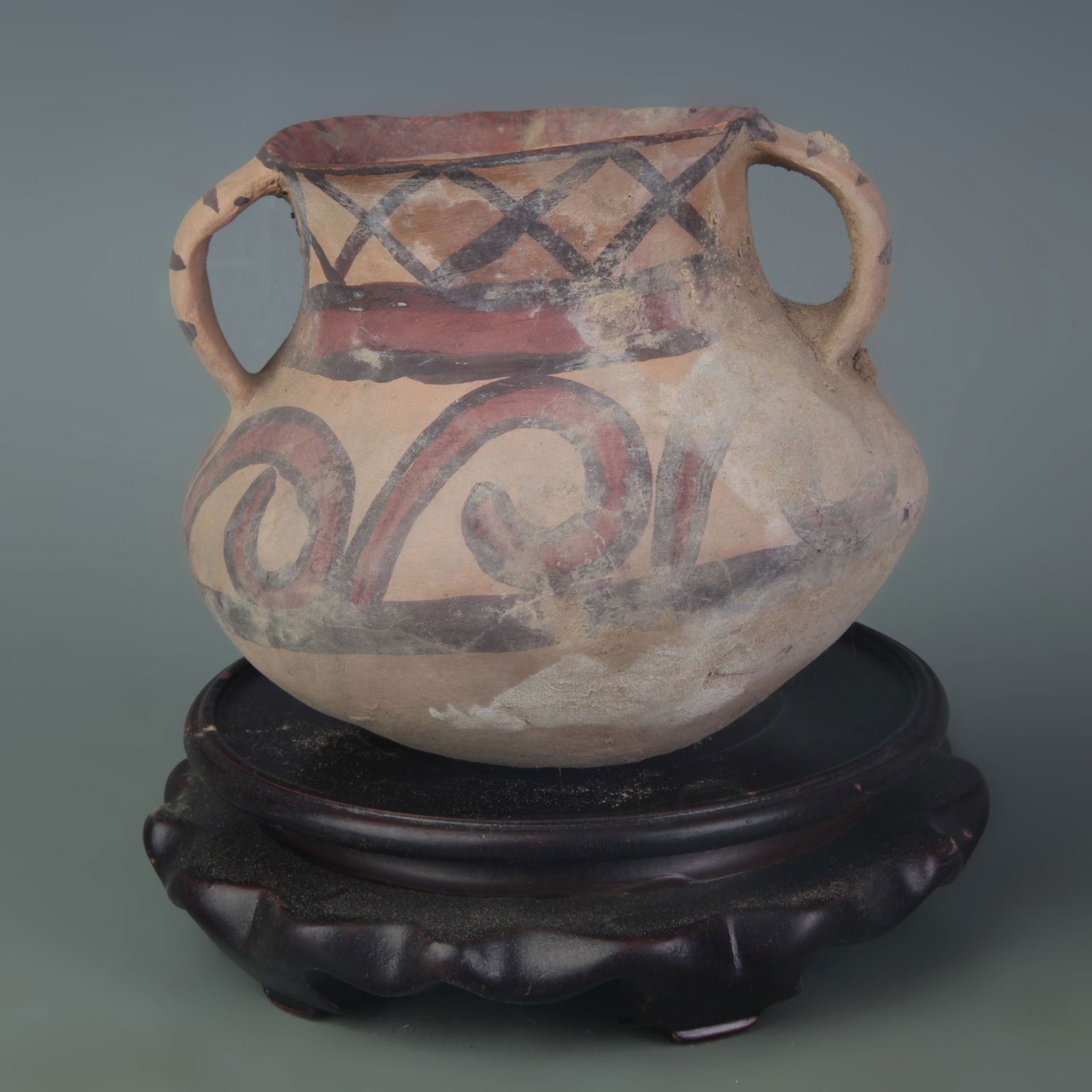 YANG SHAO CULTURE PAINTED DOUBLE-EARED POTTERY JAR (1 of 5)