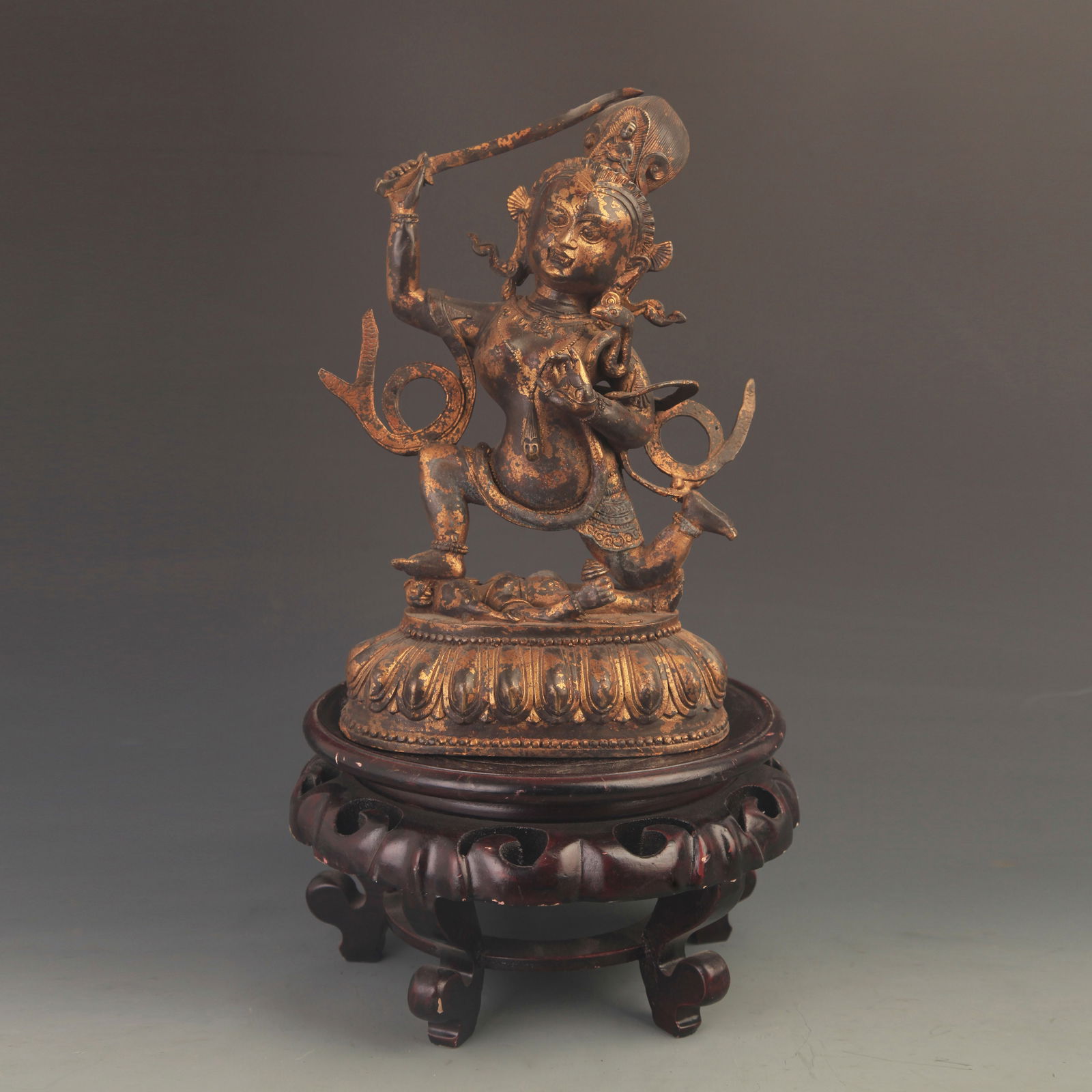 RARE GOLD GILT BRONZE GUAN YIN STATUE: 18th CenturyHigh: 12.5 inch; Width: 6.75 inch;