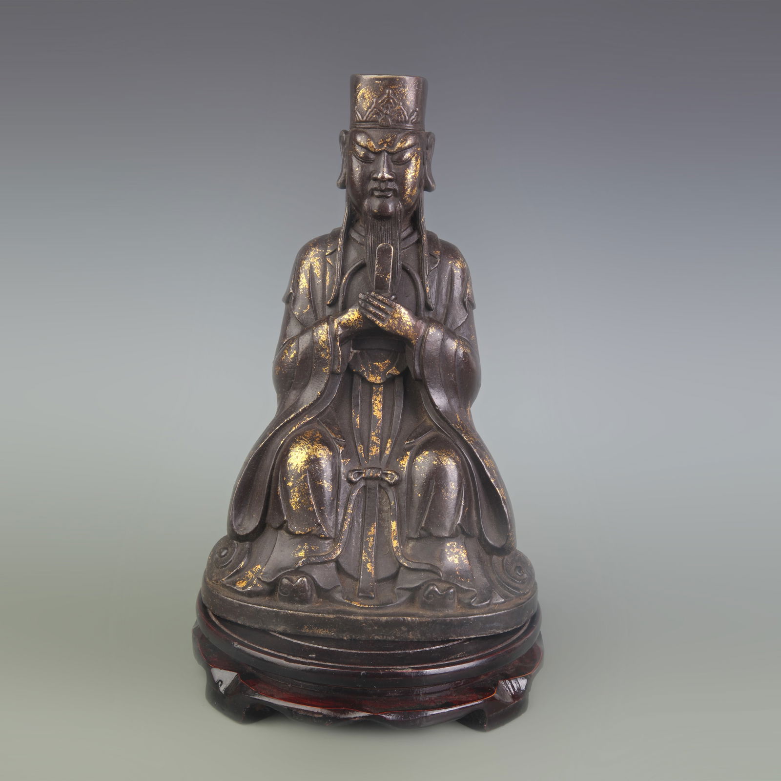 A FINE BRONZE CIVIL OFFICIAL GOD OF WEALTH FIGURE: Qing Dynasty; High: 9.9 inch