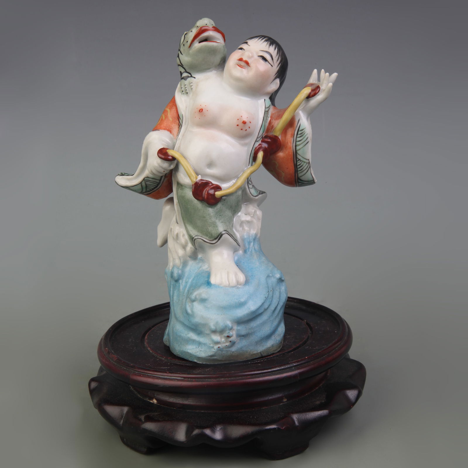 FAMILLE ROSE LIU HAI AND THREE-LEGGED TOAD PORCELAIN FIGURE (1 of 5)