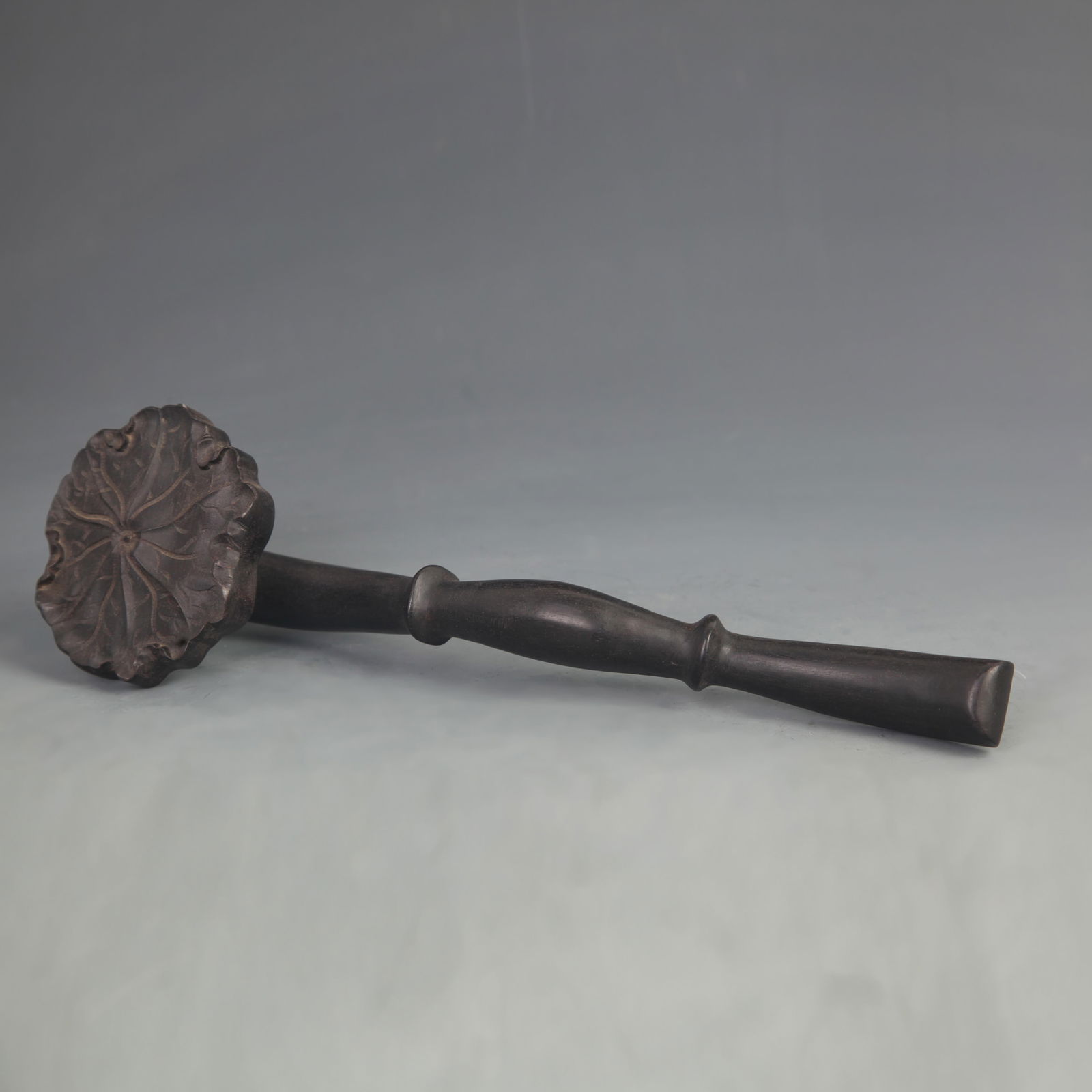 A FINE ZI TAN WOOD CARVED LOTUS RUYI SCEPTER: 20th Century; Long: 10.5 inch; Width: 3.00 inch
