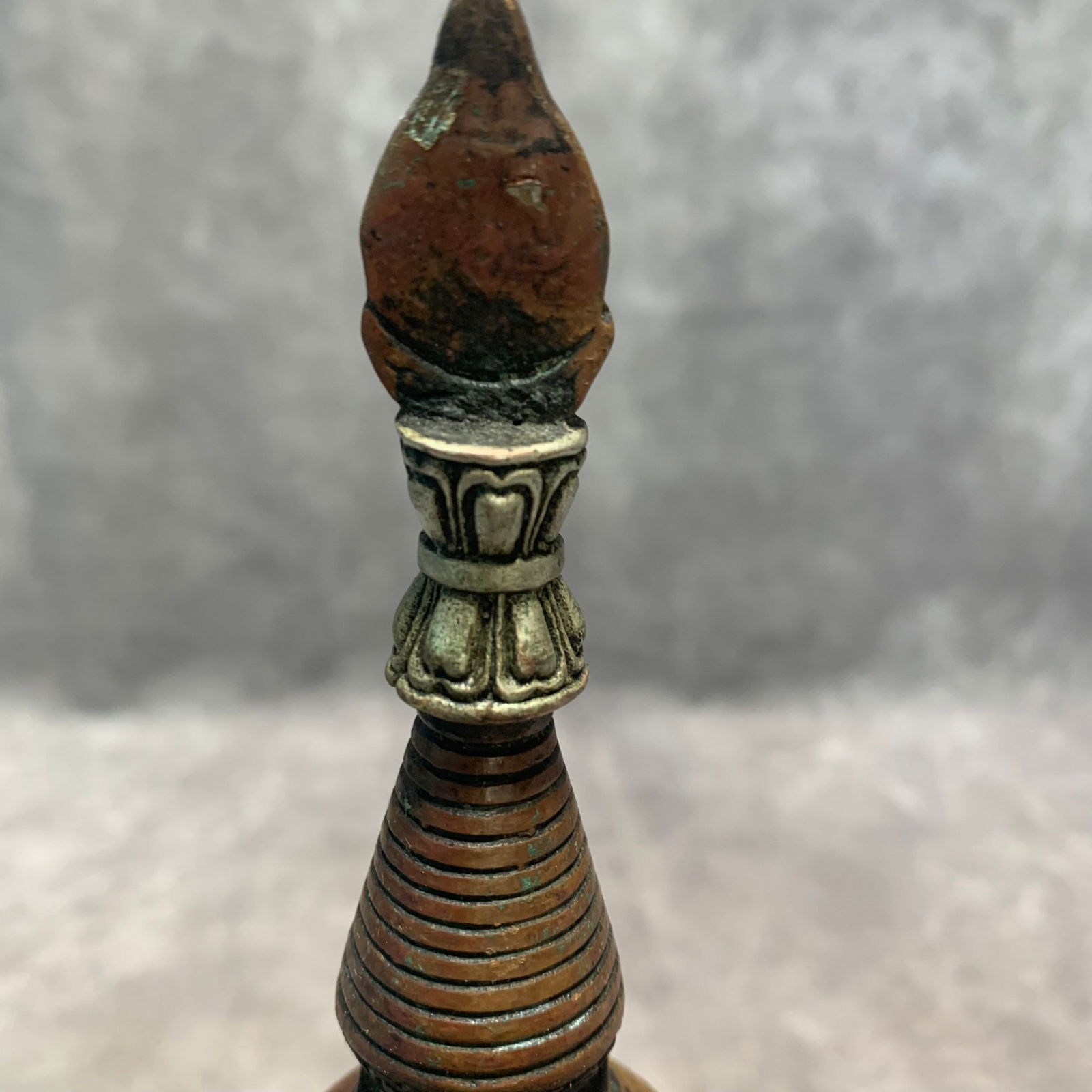 BRONZE AND SILVER-INLAID BUDDHIST STUPA - 3