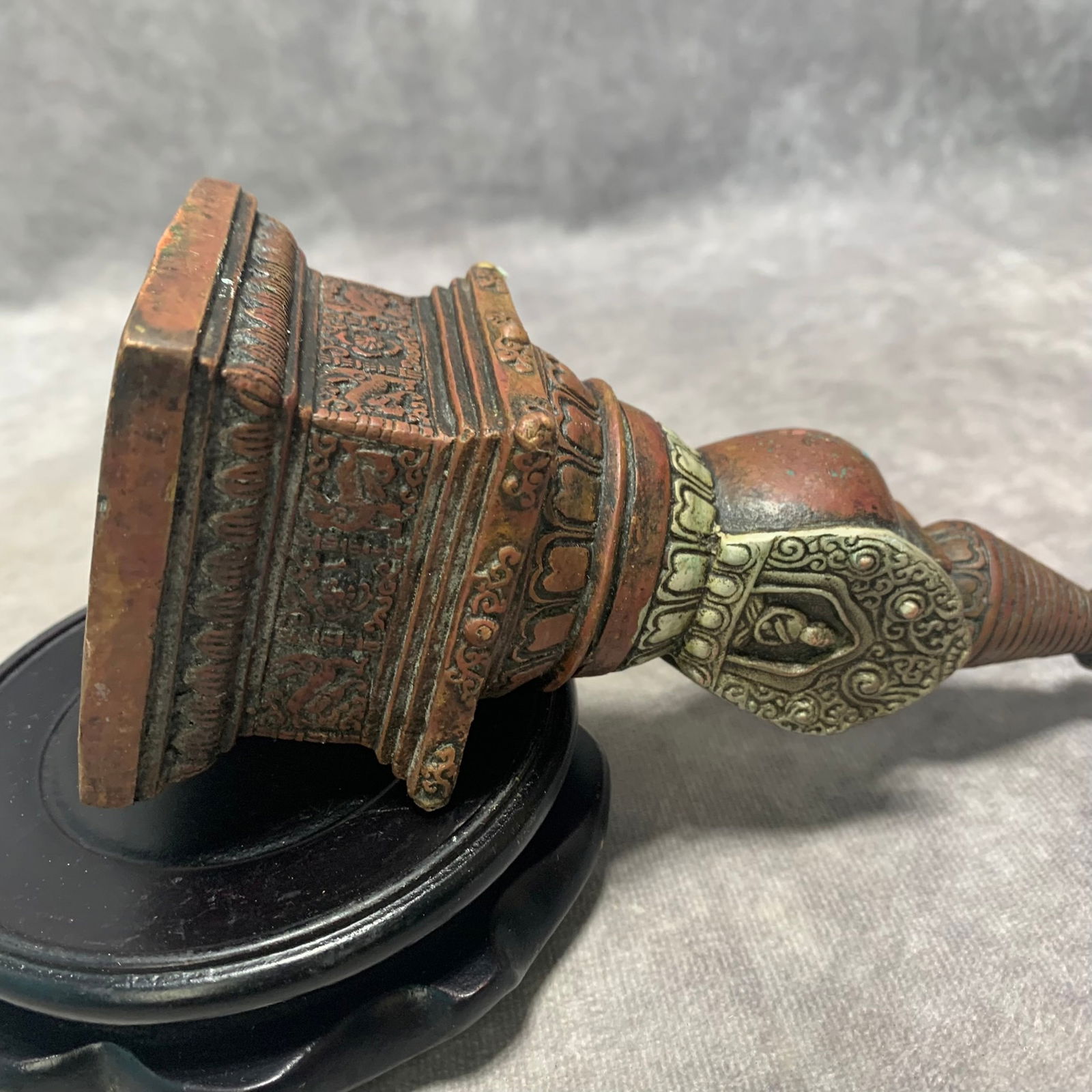 BRONZE AND SILVER-INLAID BUDDHIST STUPA - 4