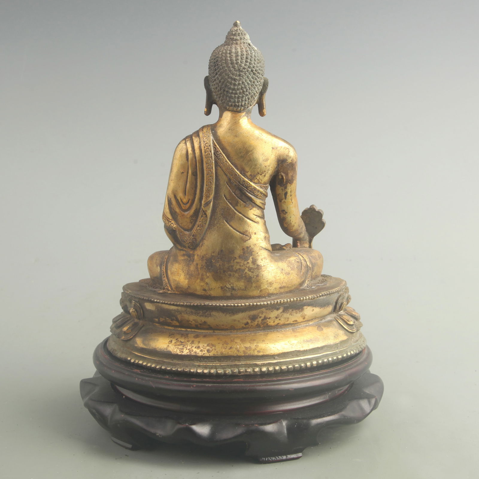 GILT BRONZE THREE PRECIOUS BUDDHAS STATUE - 4