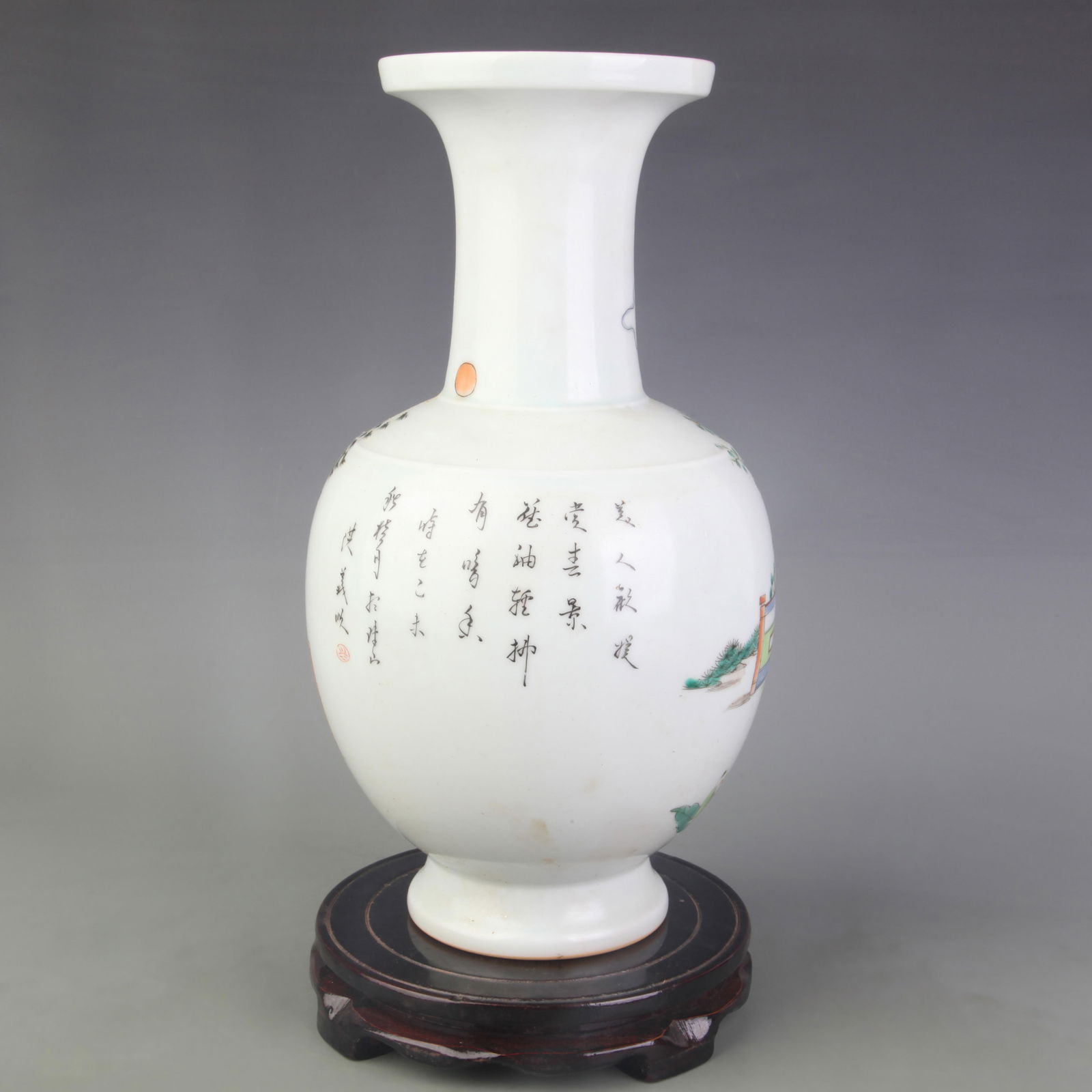 A FINE COLORED PAINTED FIGURE PATTERN APPRECIATION VASE - 4