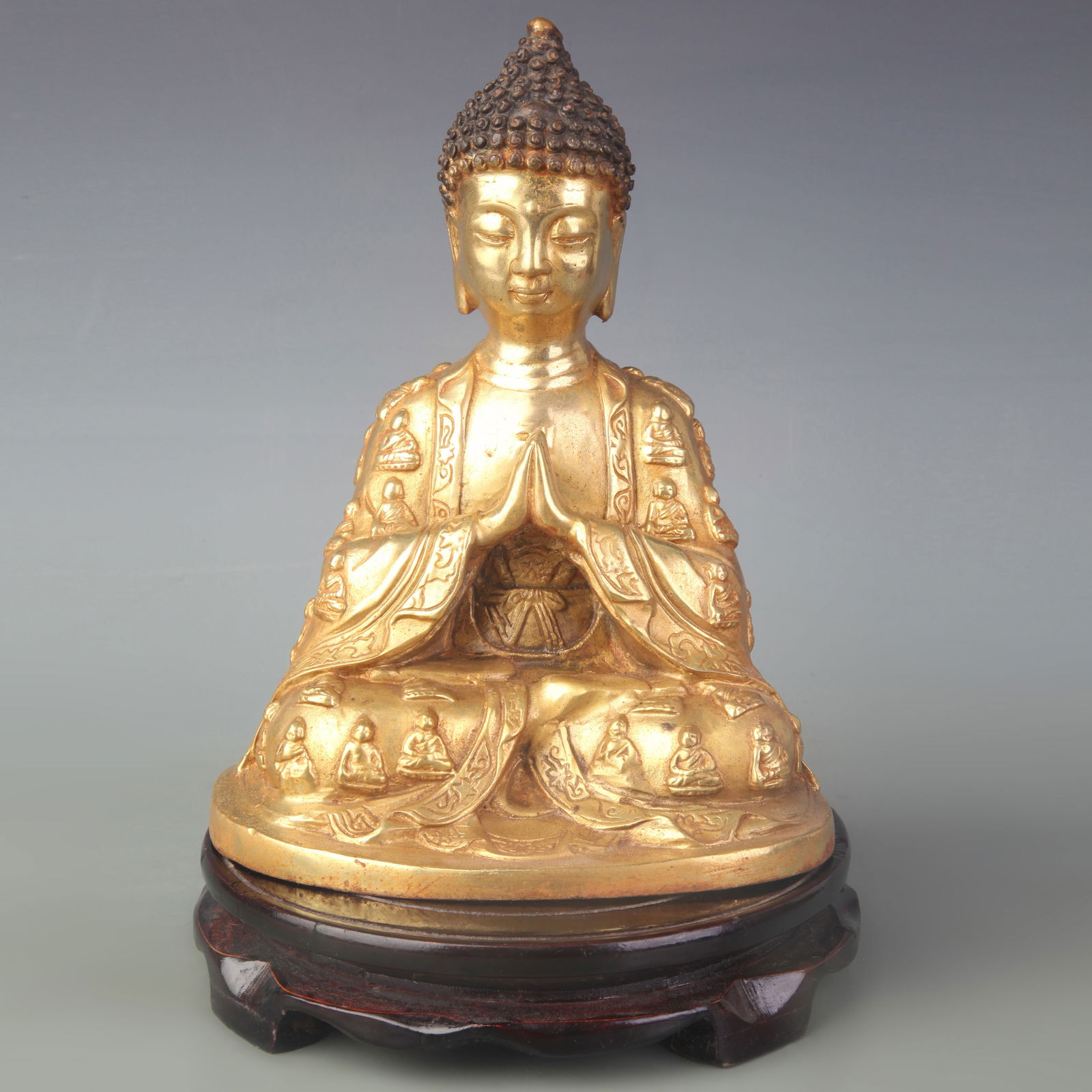 A FINE BRONZE SHAKYAMUNI BUDDHA STATUE: Qing Dynasty; High: 8.3 inch