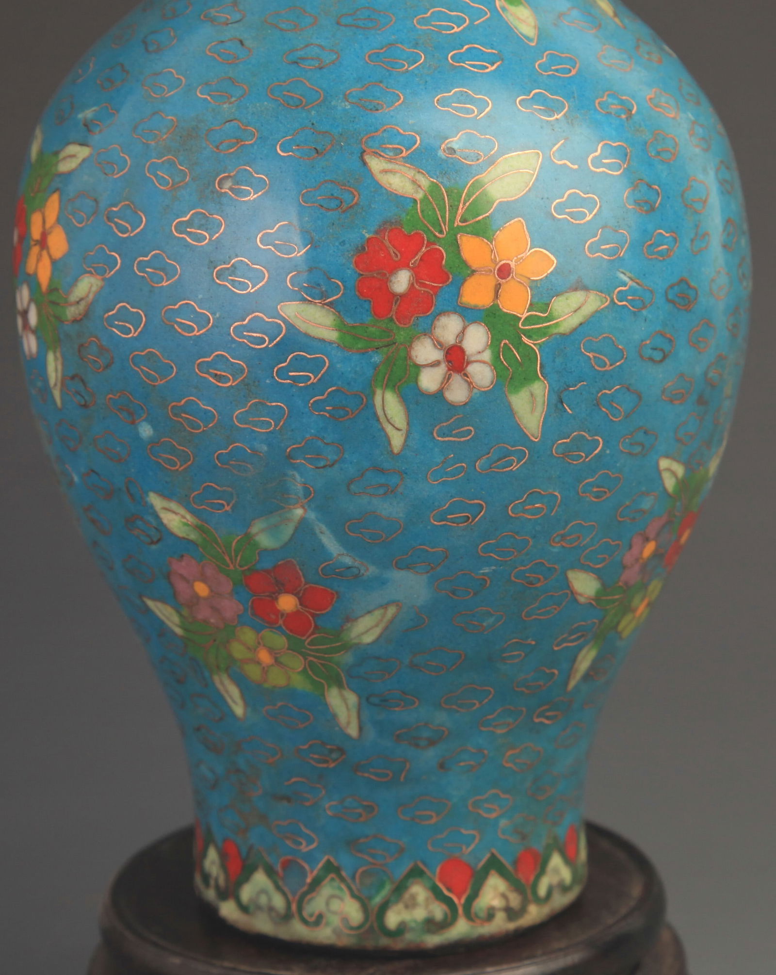 RARE CLOISONNE ENAMEL FLOWER PATTERN BRONZE VASE - 4