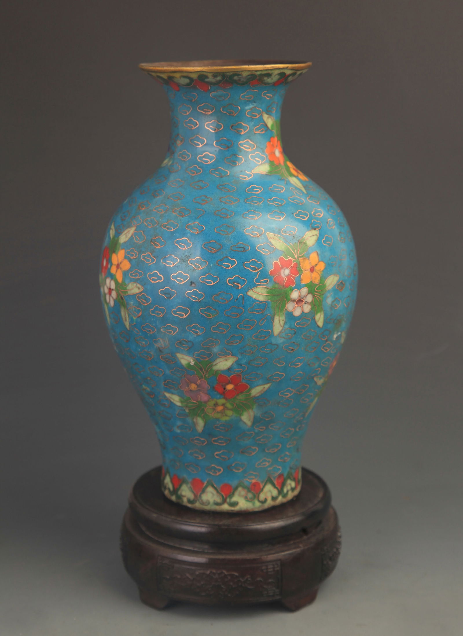 RARE CLOISONNE ENAMEL FLOWER PATTERN BRONZE VASE - 5