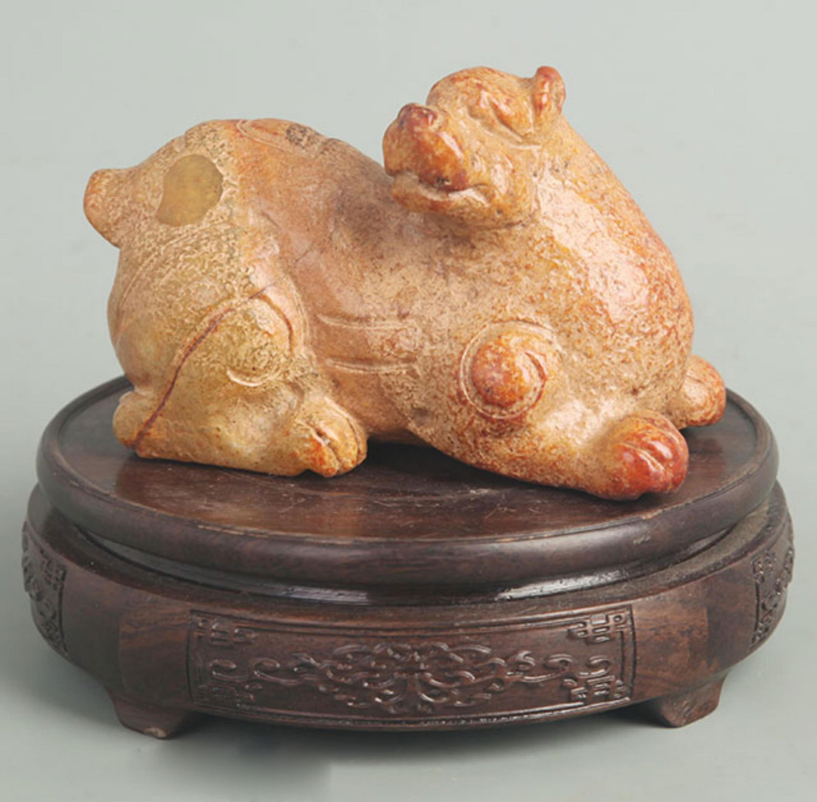 A RARE SHANG ZHOU STYLE OLD JADE IN FIGURE OF RUI SHOU: Shang Zhou Style; High: 3.50 inch; Width: 2.50 inch; Long: 4.75 inch;