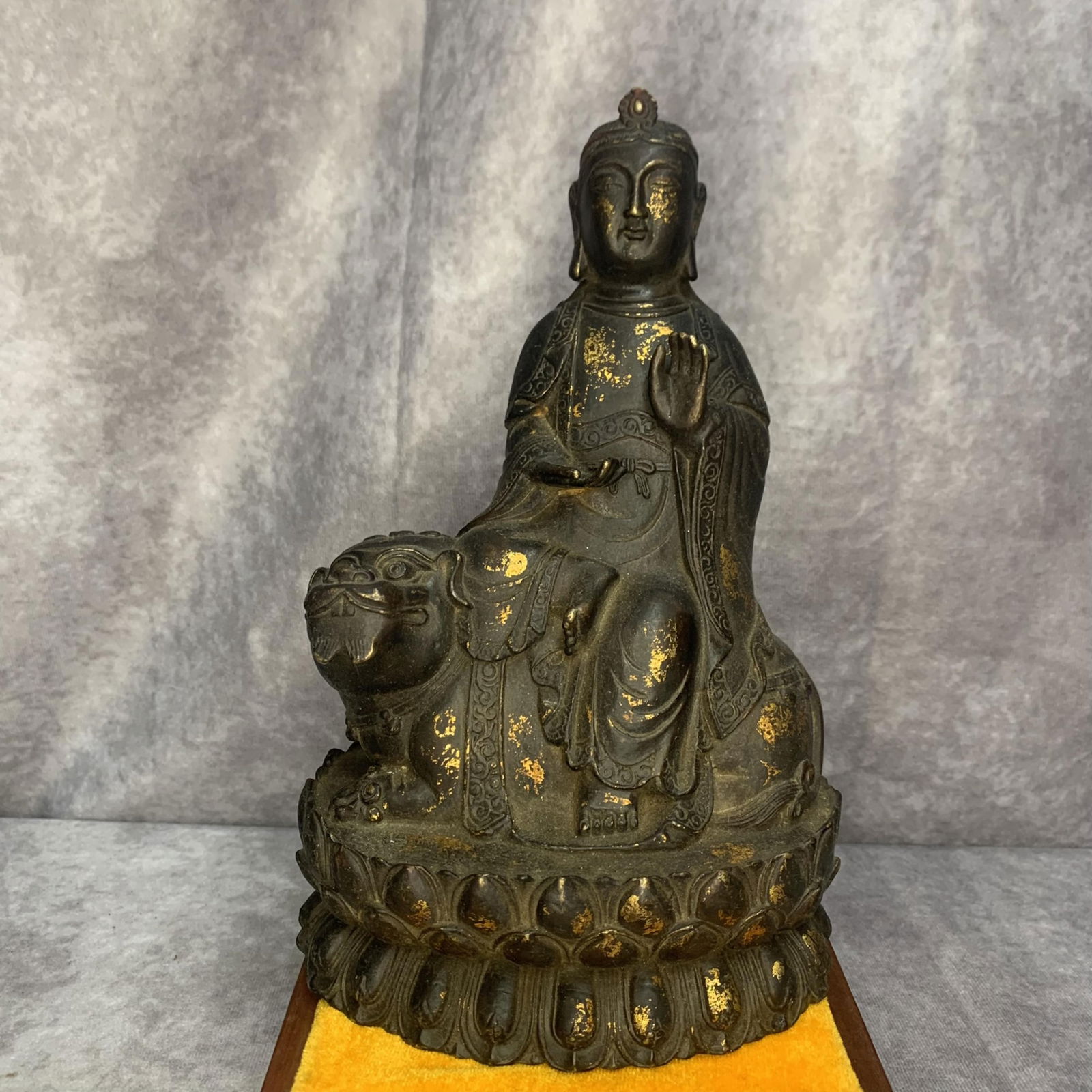 A FINE TIBET BUDDHISM BRONZE GILT MANJUSRI SAMANTABHADR STATUE: 20th Century; High: 10.0 inch; Width: 6.3 inch; Long: 4.7 inch;