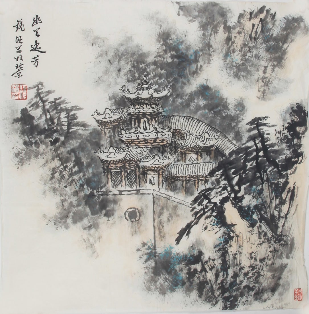 HE JING HAN CHINESE PAINTING (ATTRIBUTED TO ): Contemporary, High: 26.00 inch; Width: 26.00 inch;