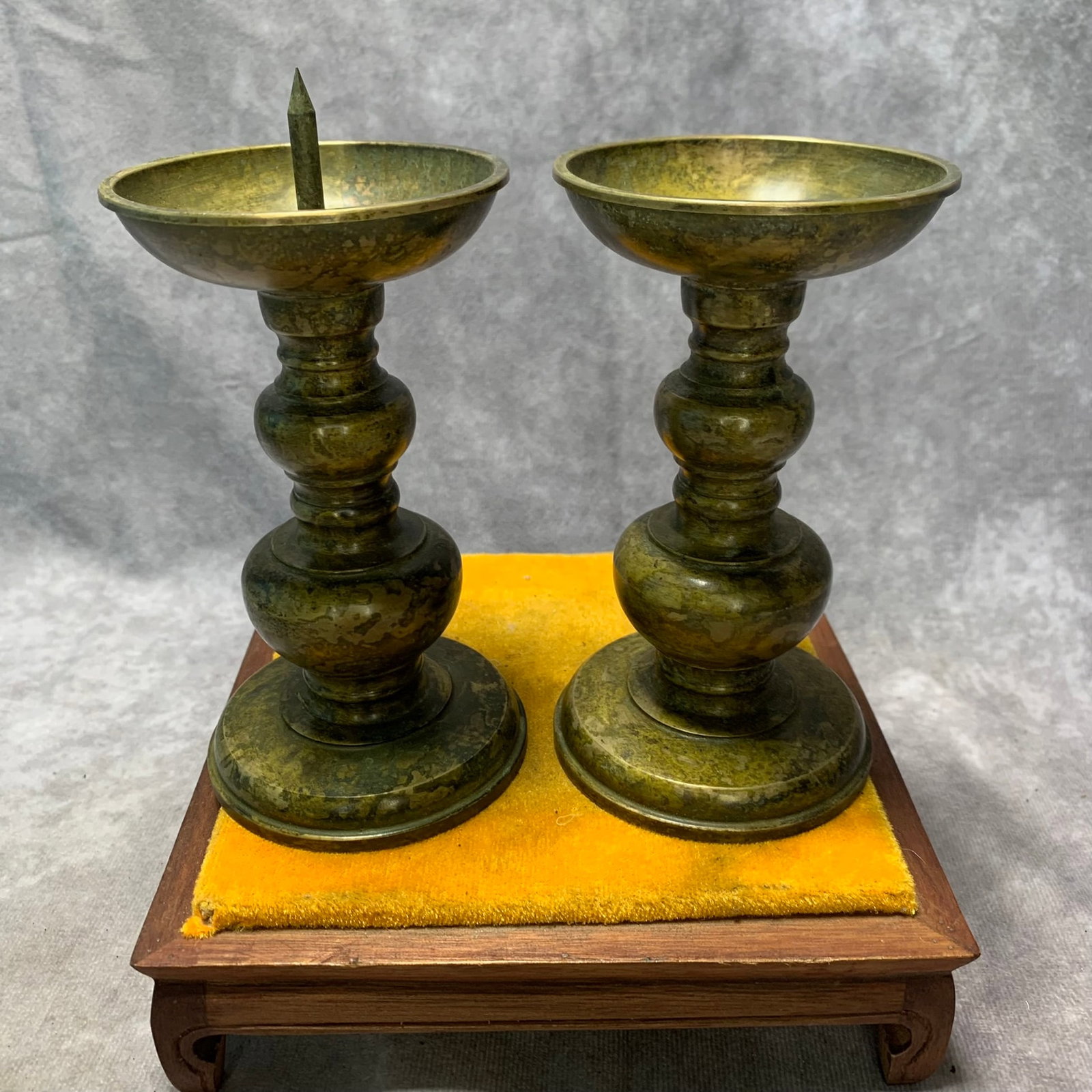PAIR OF BRONZE CANDLESTICKS (1 of 3)