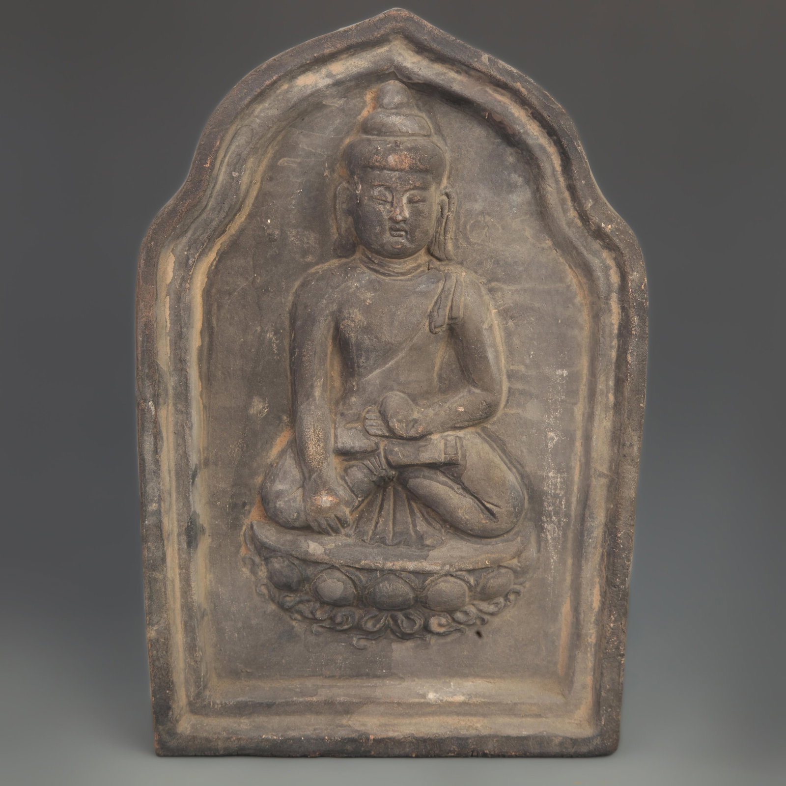 CLAY BRICK CARVING OF IMMOVABLE WISDOM BUDDHA STATUE: Han Dynasty Style; High: 10.75 inch; Width: 7.25 inch