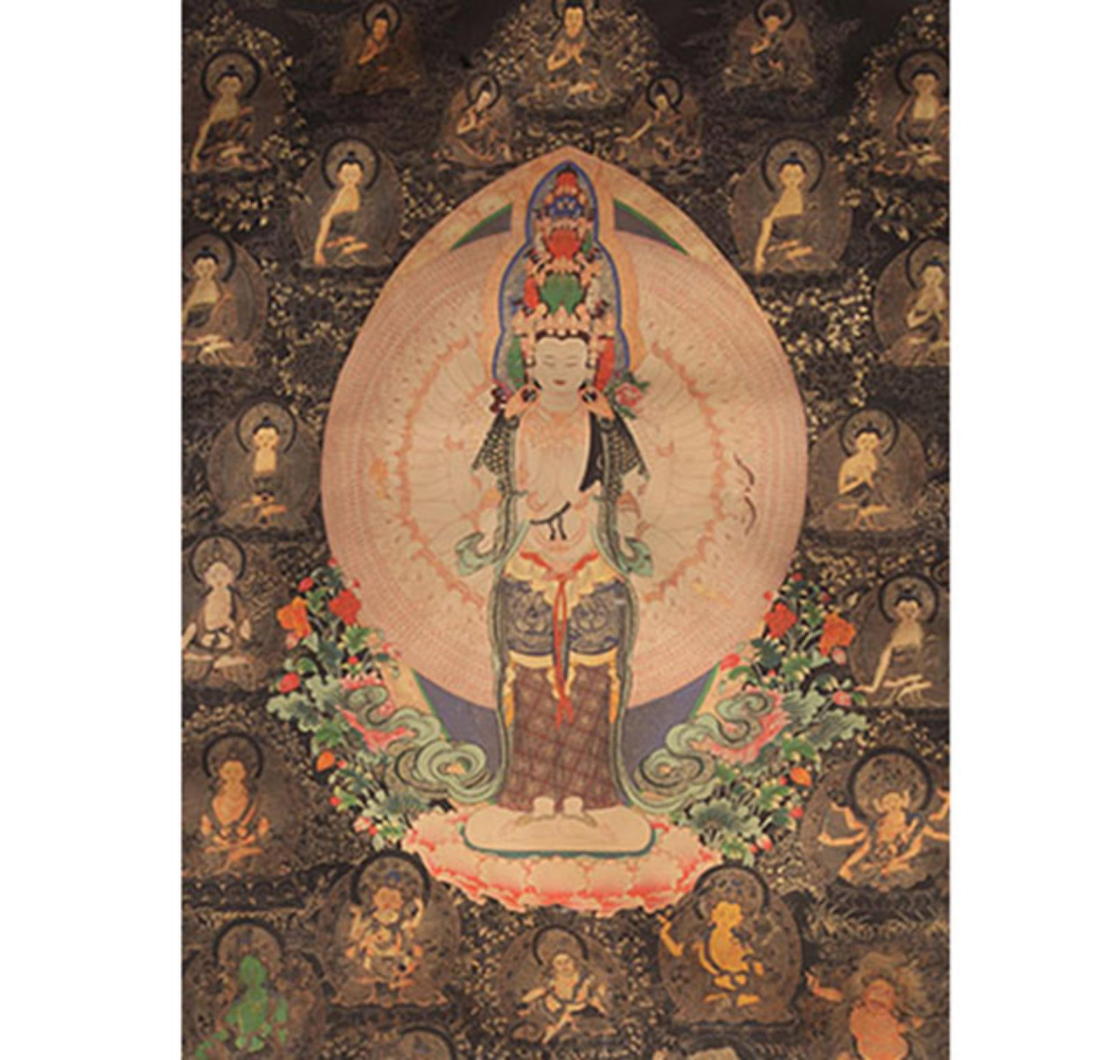A FINE TIBETAN BUDDHISM THANGKA ON SILK: 20th Century; High: 35.0 inch; Width: 22.5 inch