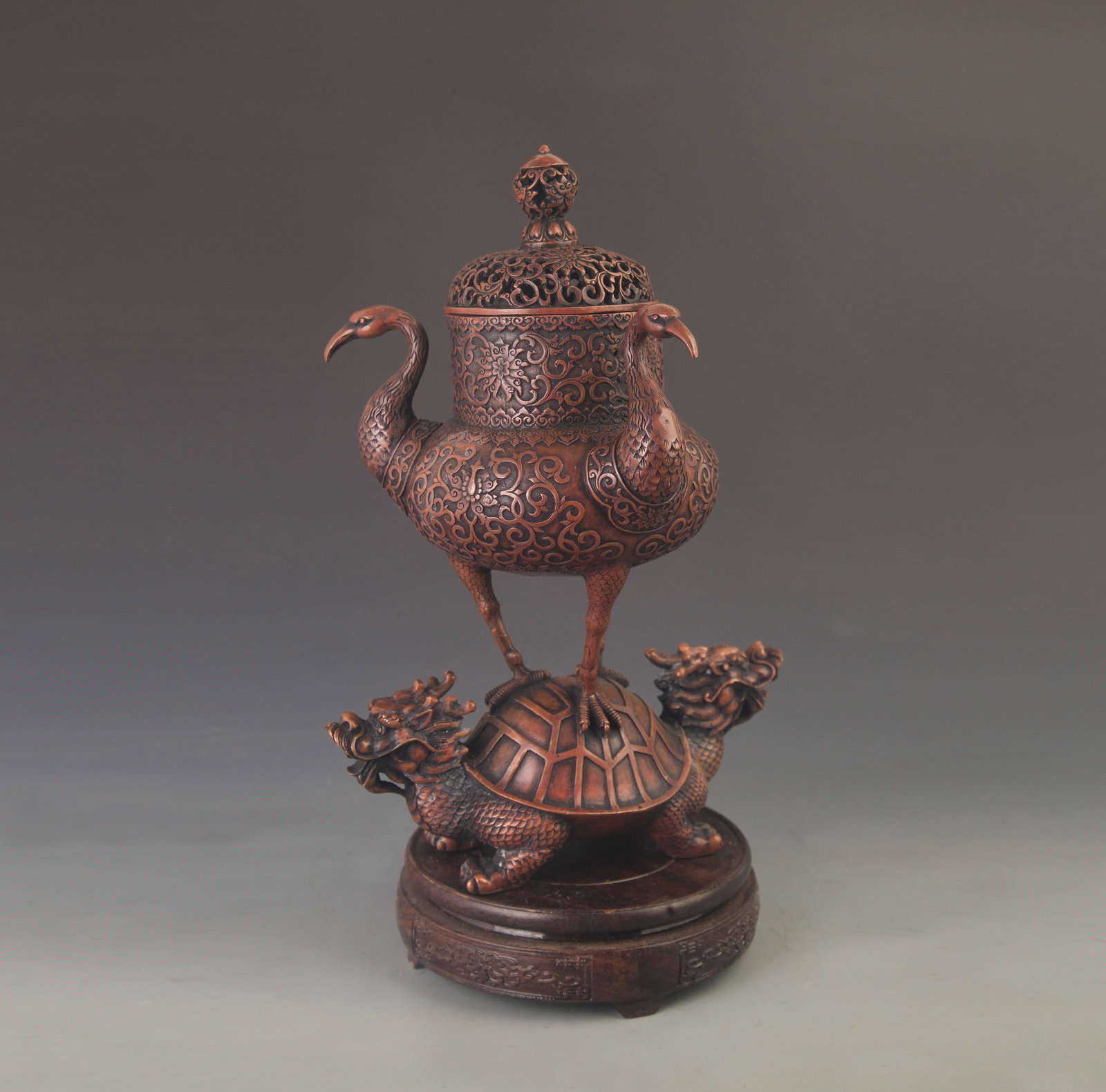 RARE TURTLE AND CRANE FIGURE INCENSE BURNER BURNER (1 of 2)