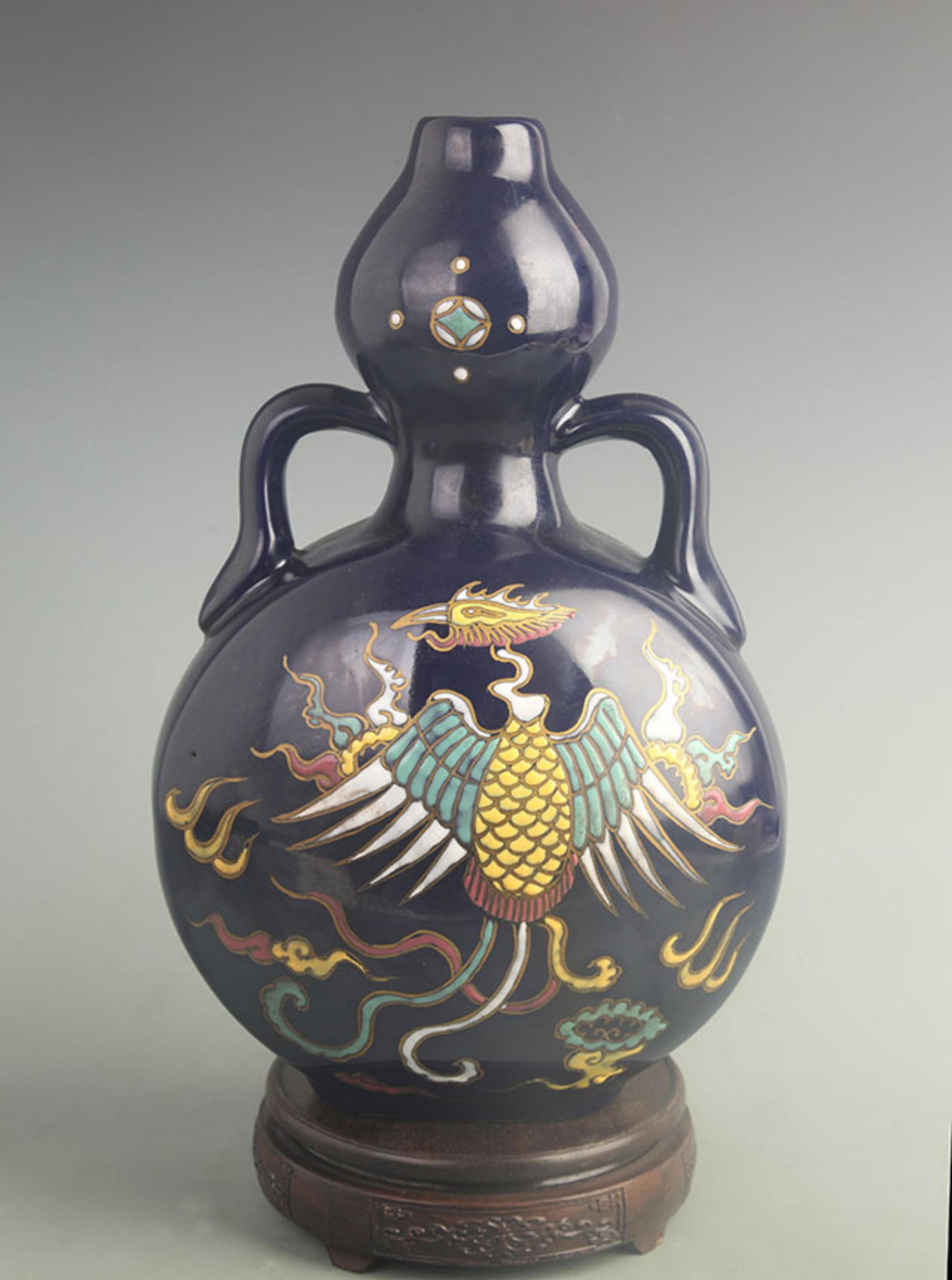 MUSTARD-GLAZED MOONFLASK WITH PHOENIX PATTERNS (DOUBLE BELLY) - 4