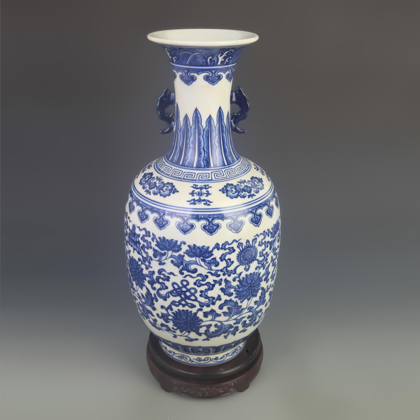 BLUE AND WHITE PORCELAIN VASE WITH COILED LOTUS PATTERN (1 of 5)