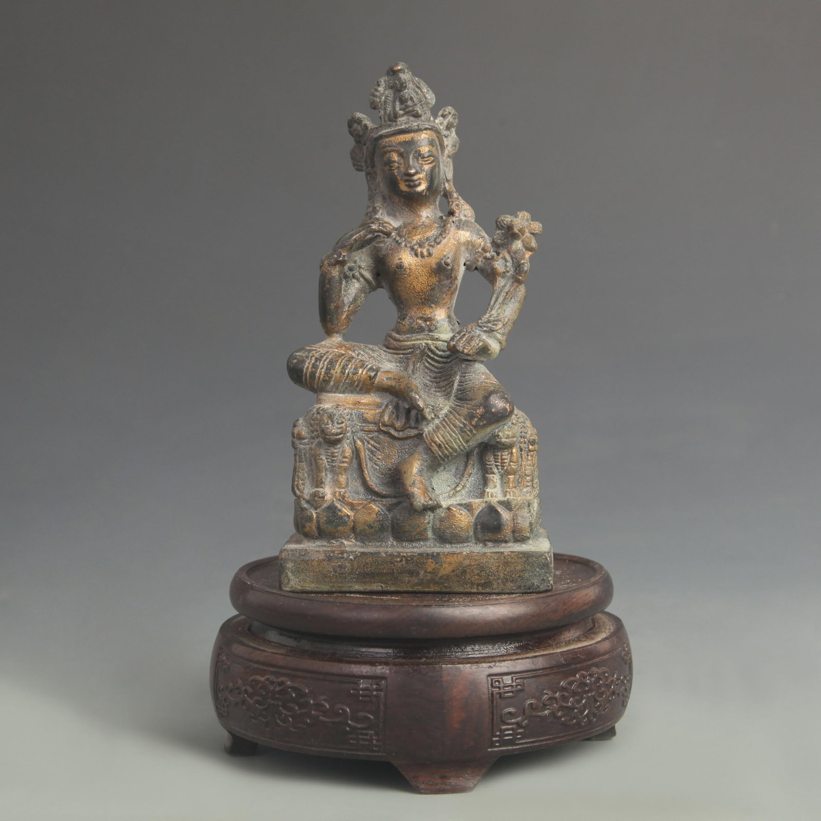 BRONZE MANJUSHRI BODHISATTVA STATUE: 19th Century; High:6.00 inch; Width: 3.00 inch;
