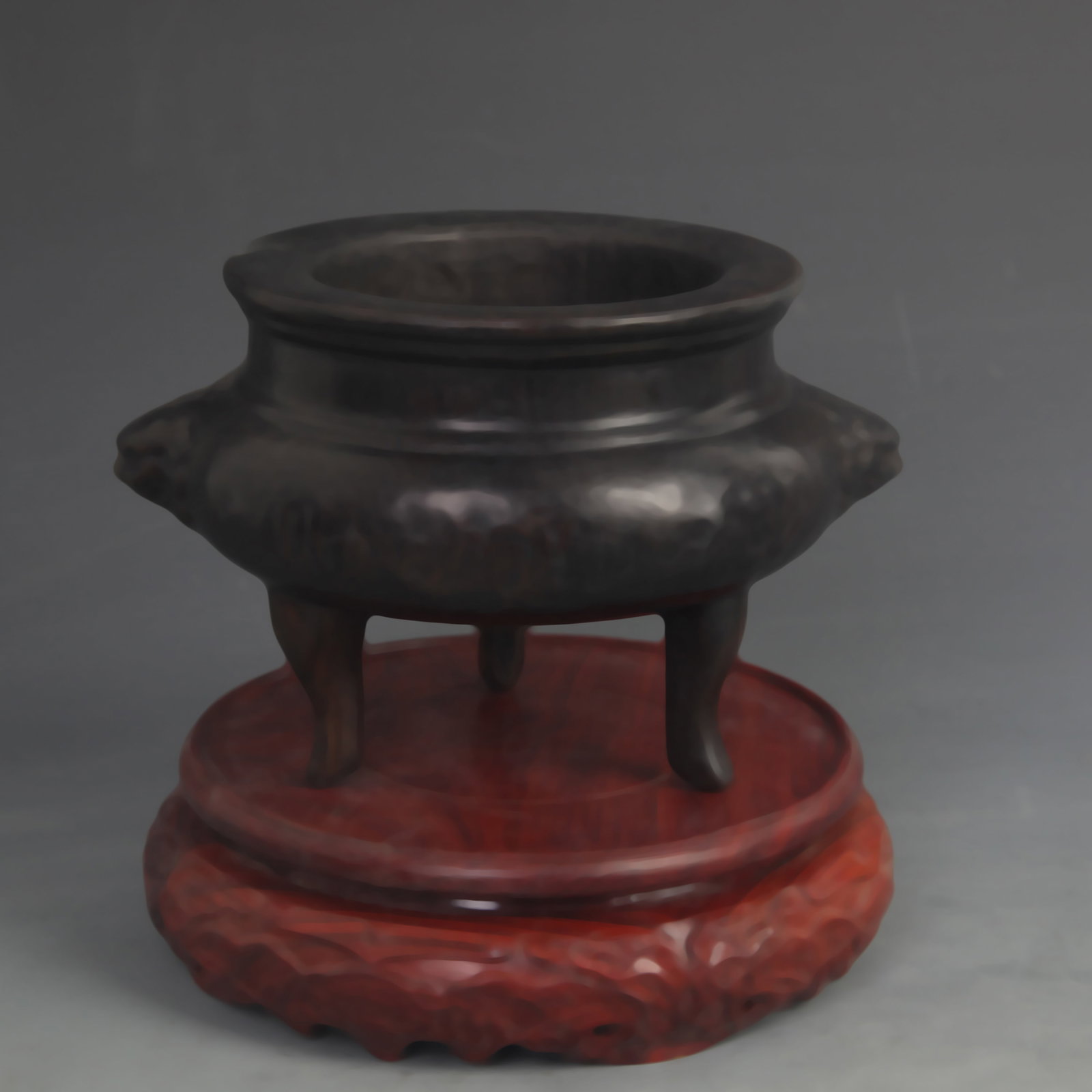 BAMBOO ROOT CARVED LANDSCAPE PATTERN THREE FOOTED INCENSE BURNER (1 of 5)