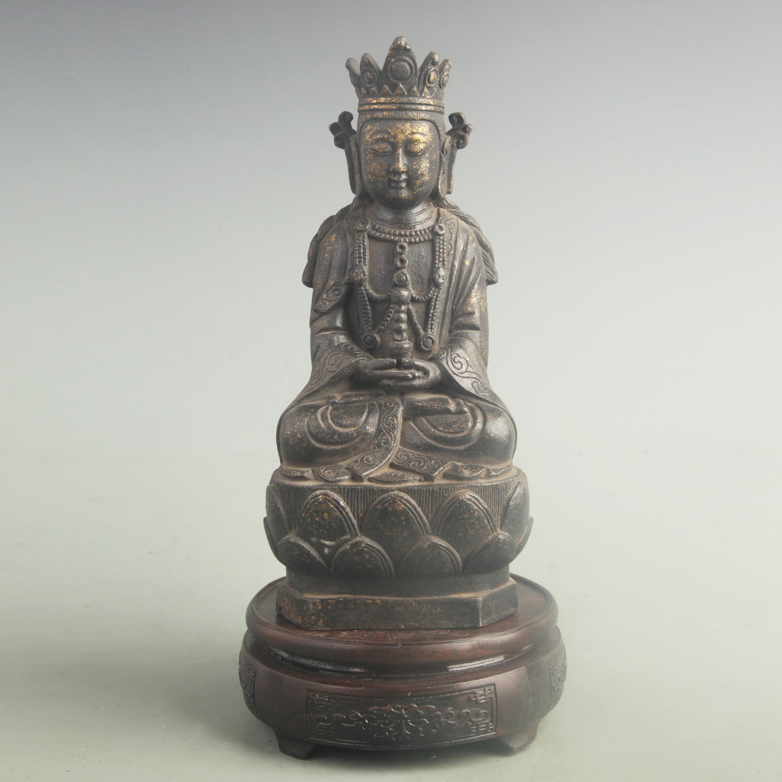 A GILT-BRONZE FIGURE OF GUANYIN: 19th Century; High: 9.50 inch; Width: 4.20 inch