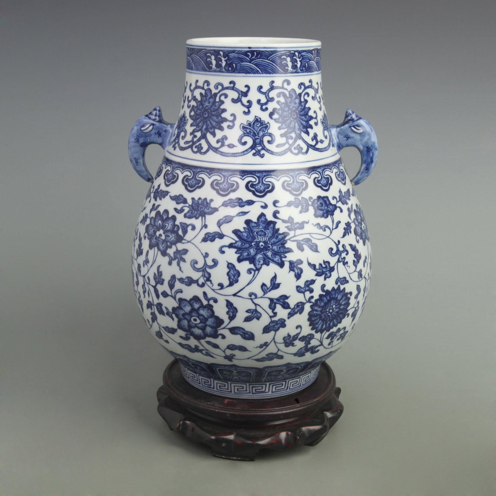 RARE BLUE AND WHITE BRANCHES PATTERN DOUBLE-EARED PORCELAIN VASE (1 of 5)