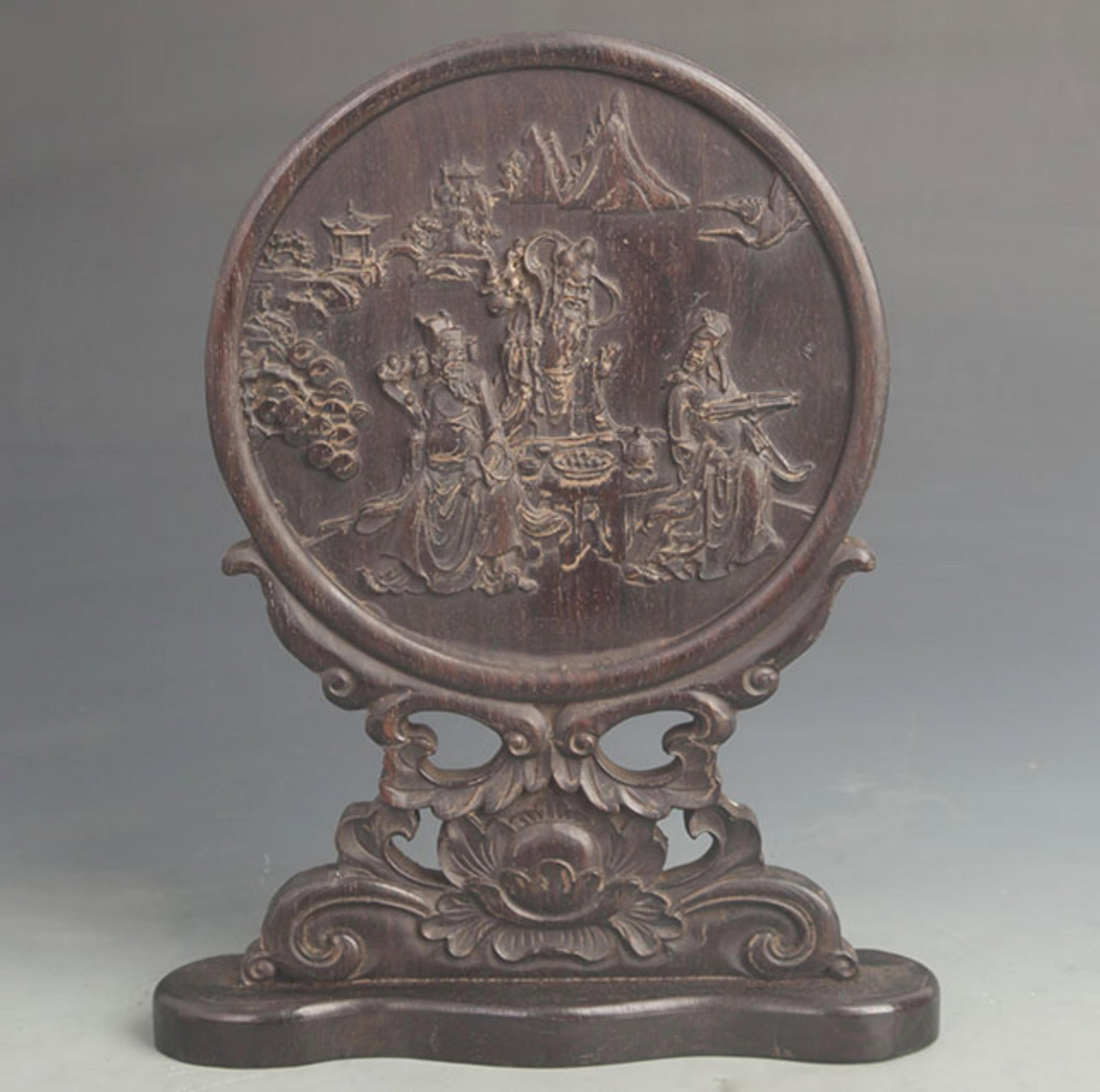 A FINE ROSEWOOD CHARACTER PATTERN CARVING TABLE SCREEN: 20th Century; High: 11.75 inch; Width: 7.75 inch;